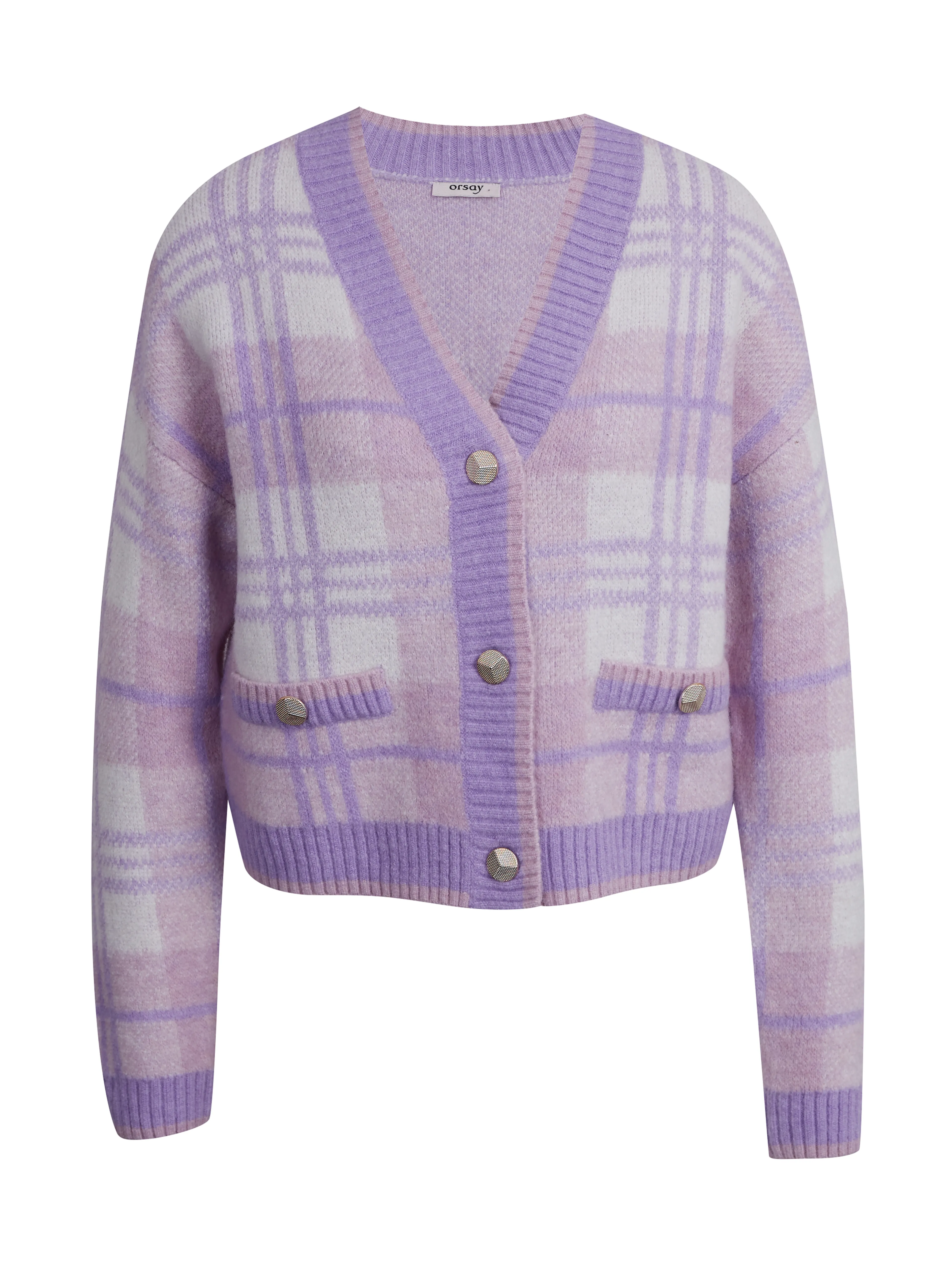 Hellviolette karierte Damen-Strickjacke ORSAY