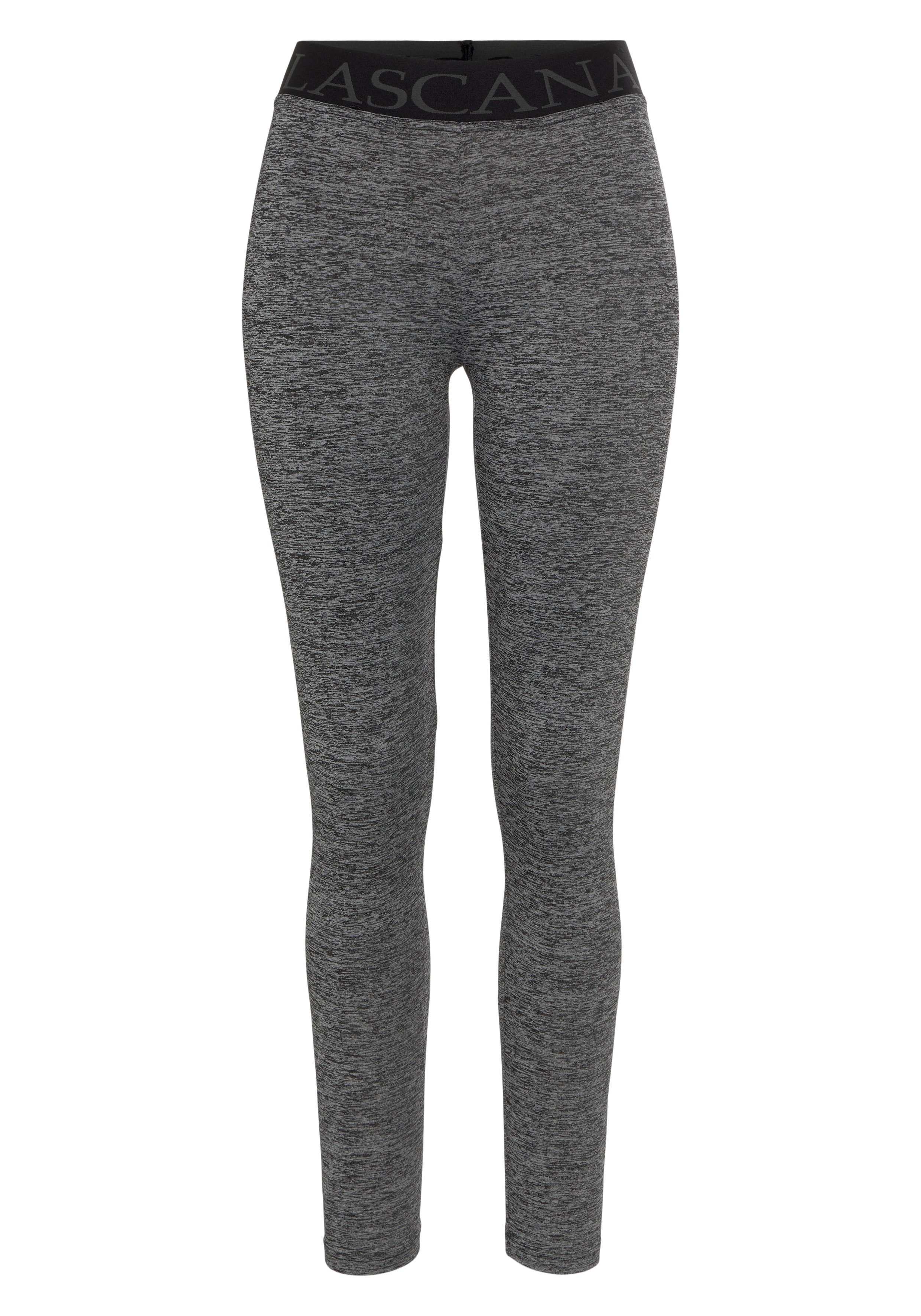LASCANA ACTIVE Leggings meliert, mit elastischem Bund und darin eingewebtem Schriftzug