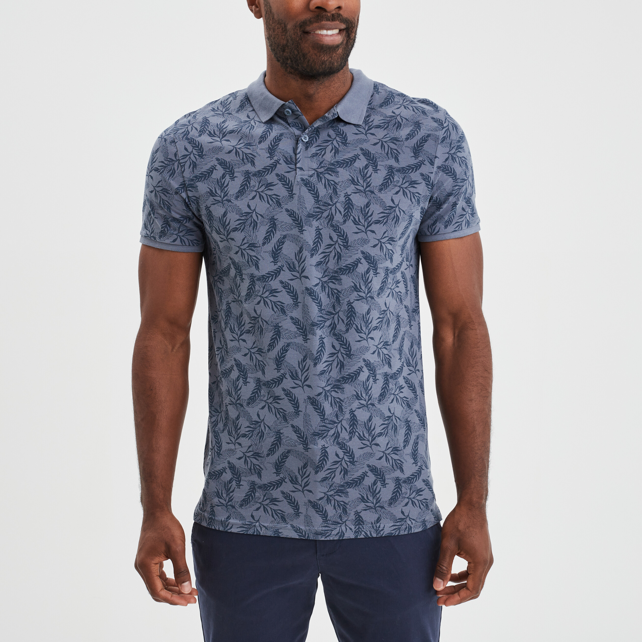 Polo droit manches courtes coton bleu gris homme | La Halle