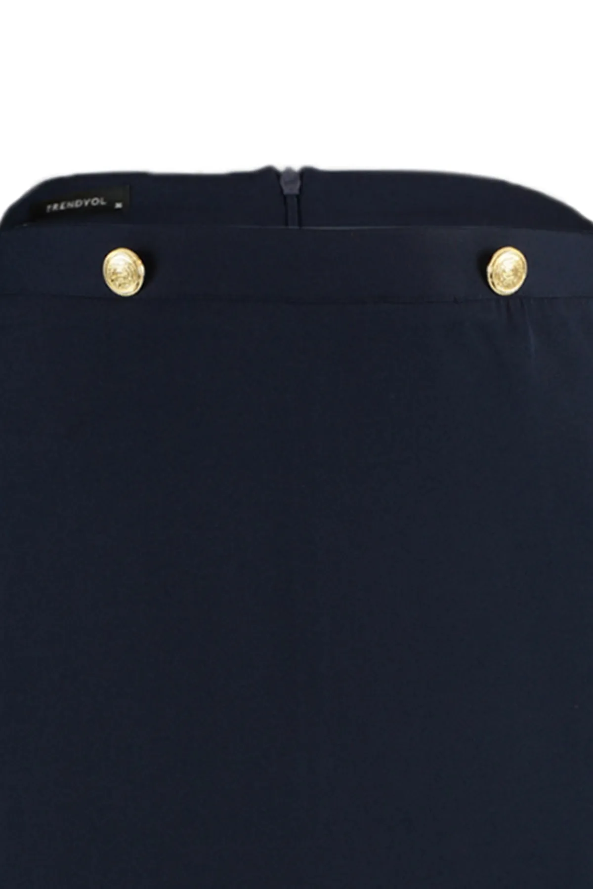 Trendyol Collection  Marineblauer A-Linien-Minirock mit geradem Schnitt – Knopfdetail vorne TWOAW20ET0370