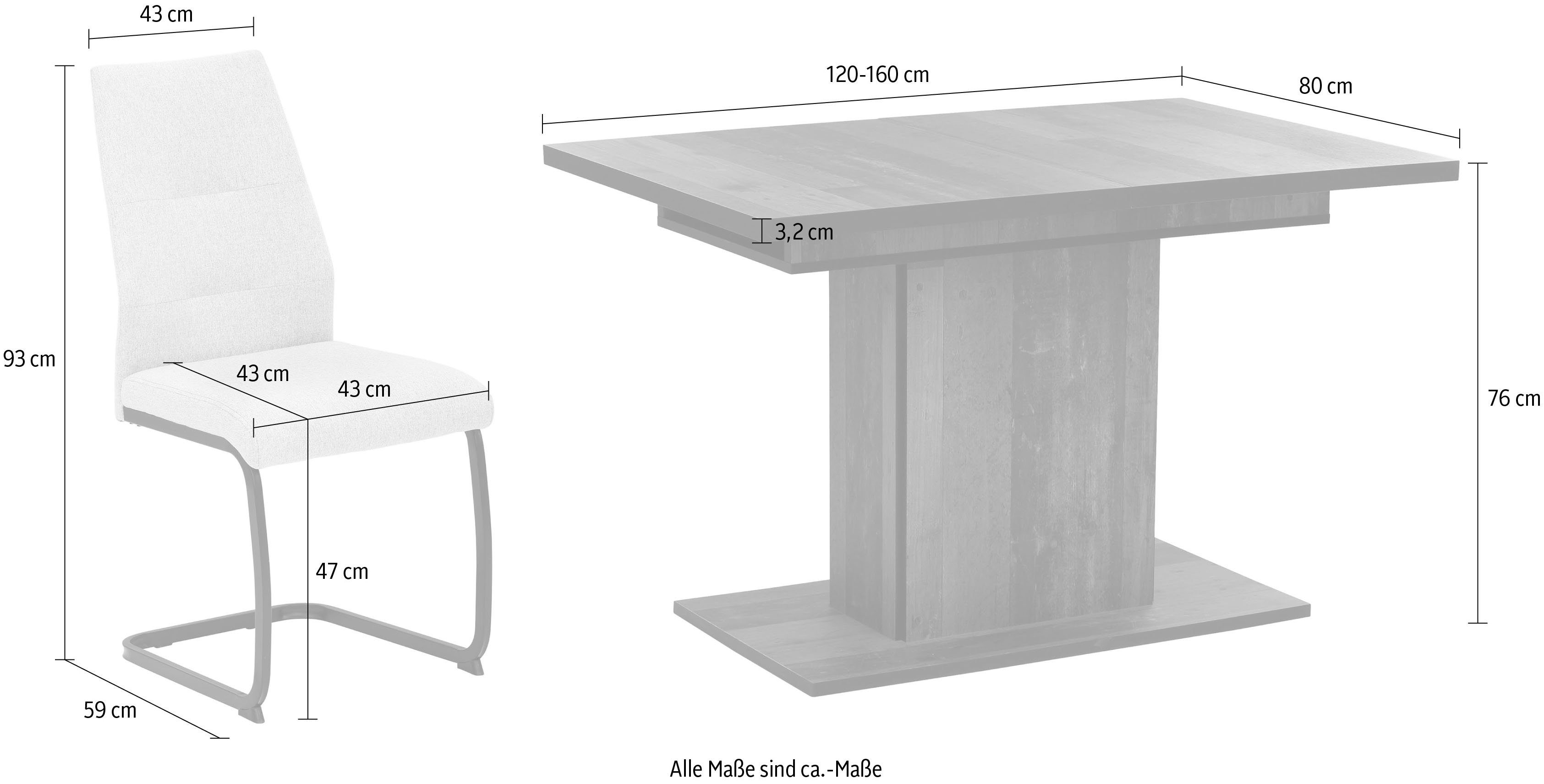 HELA Essgruppe Ariana, (Set, 7-tlg., 1 Tisch / 6 Stühle), ausziehbar 120 -160 cm, Belastbarkeit 140 KG