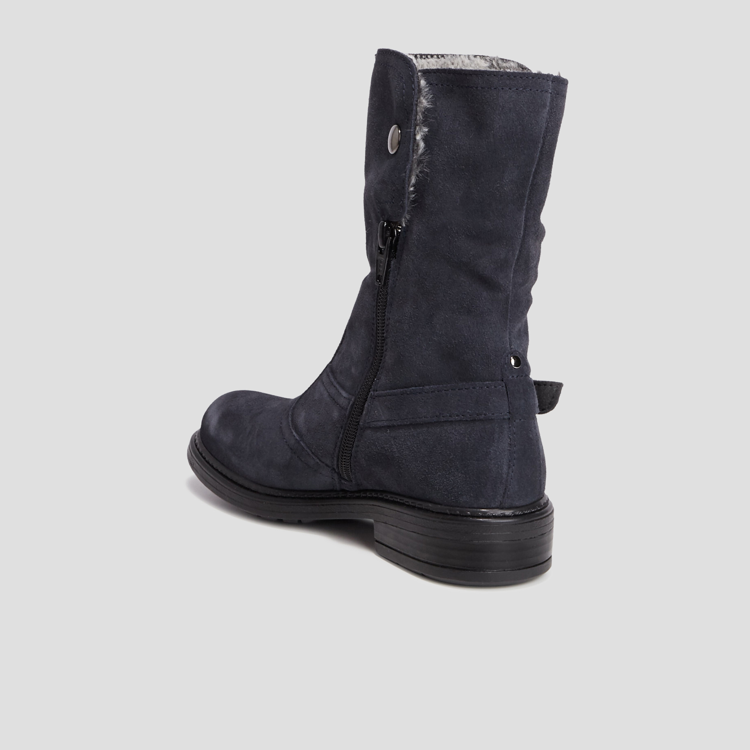 Bottes zippées en cuir fourrées bleu marine fille | La Halle