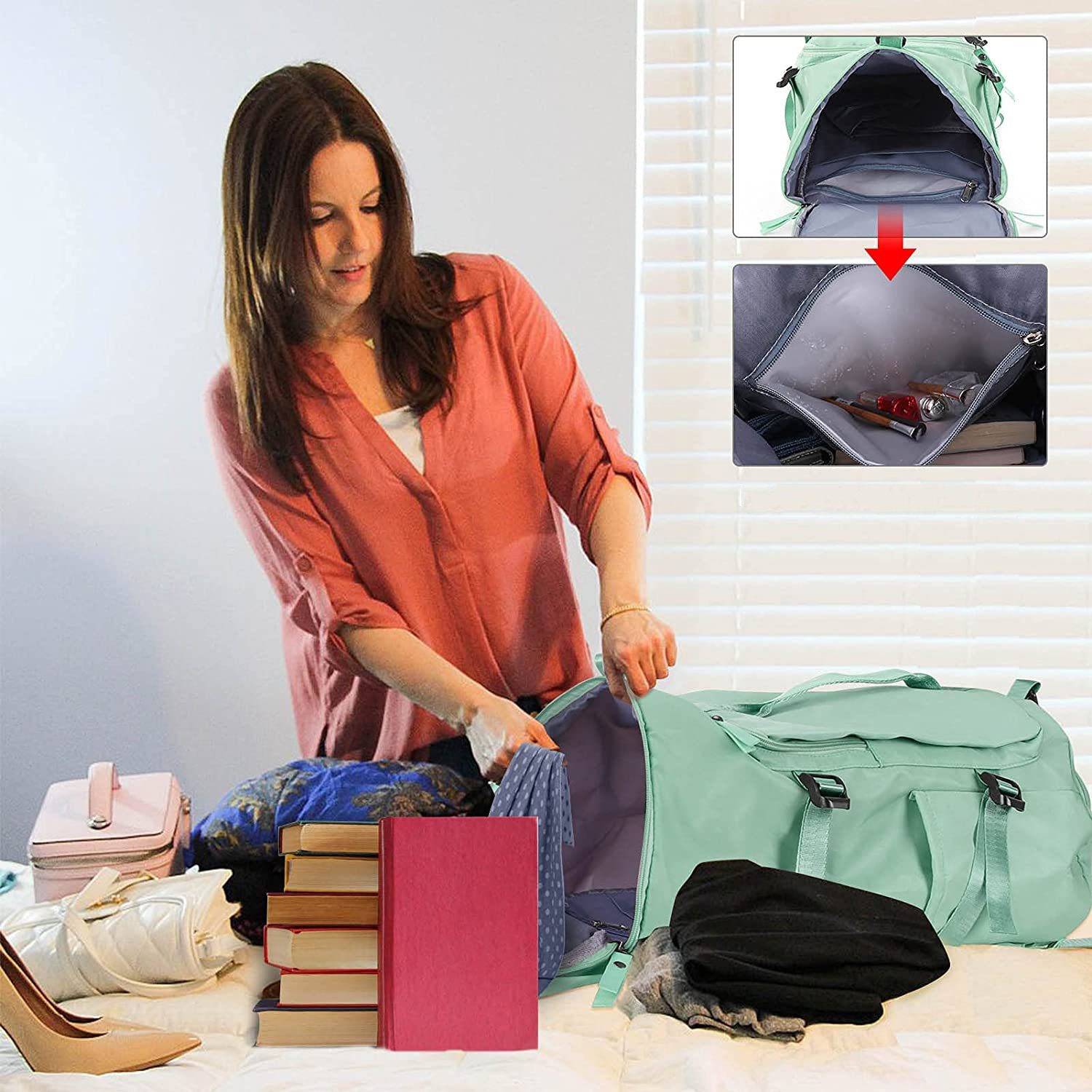 GelldG Reiserucksack Reiserucksack Damen, Handgepäck Rucksack, Wasserdichter Sportrucksack