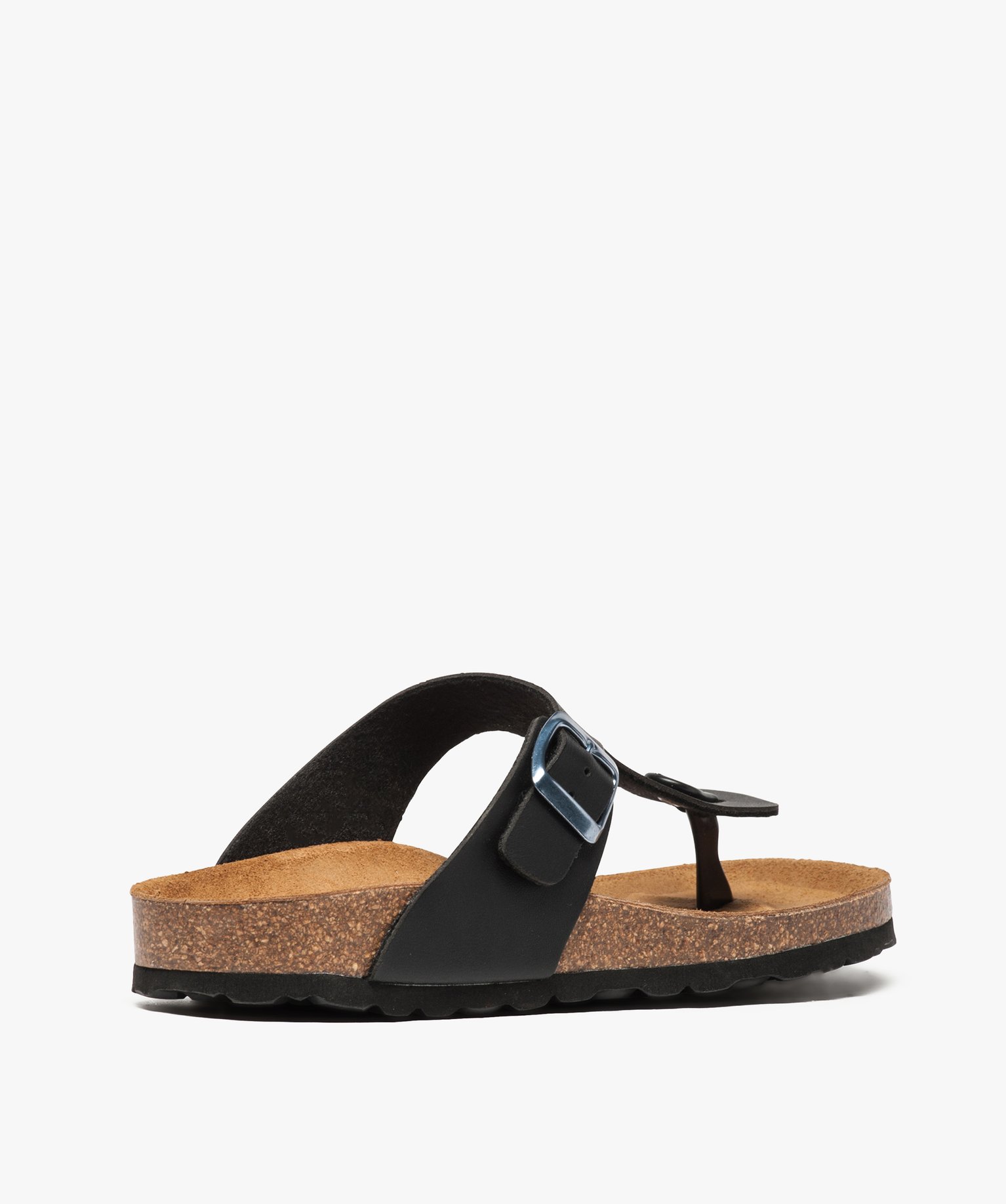 Mules femme à talon plat avec large bride en T unie noir | GEMO