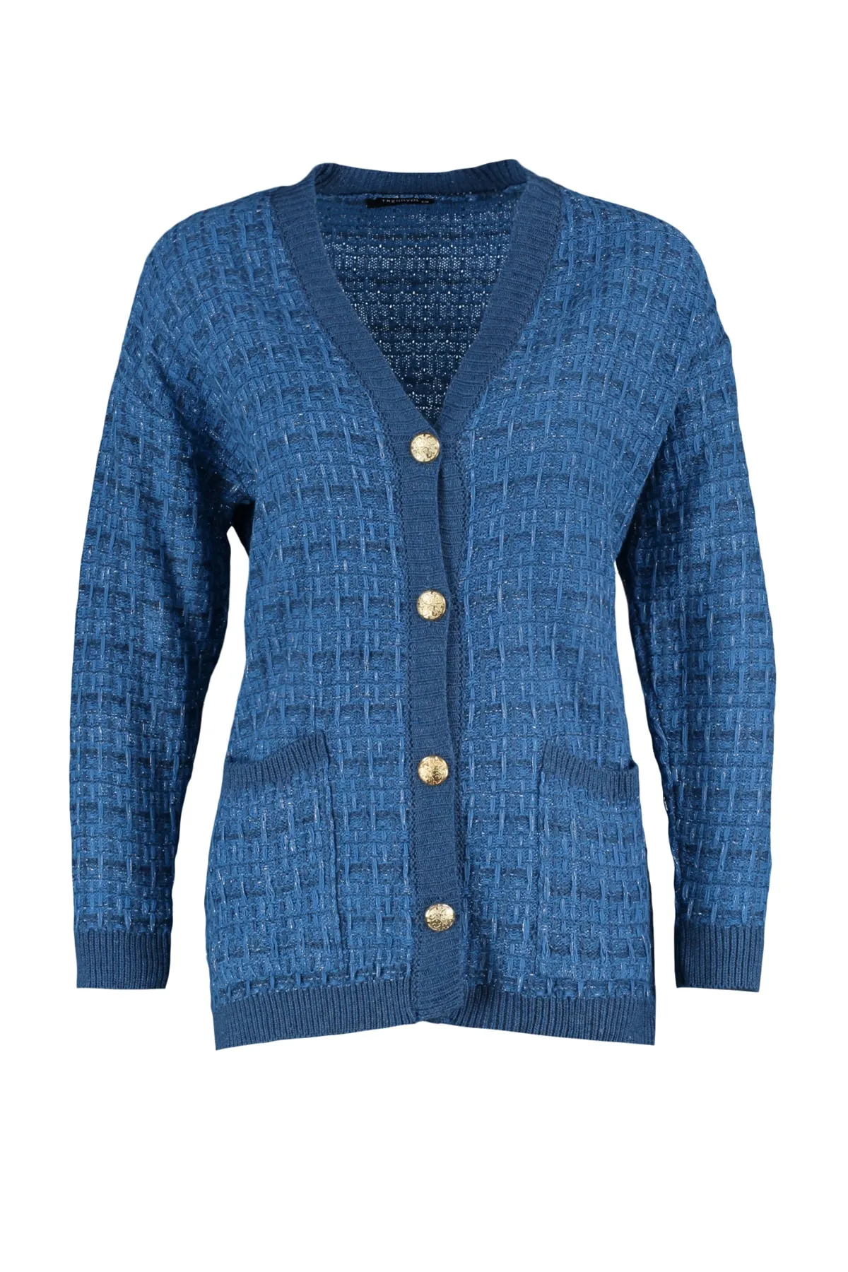 Trendyol Collection  Indigo Wide Fit Glitzer-Strickjacke im Tweed-Look TWOAW21HI0250