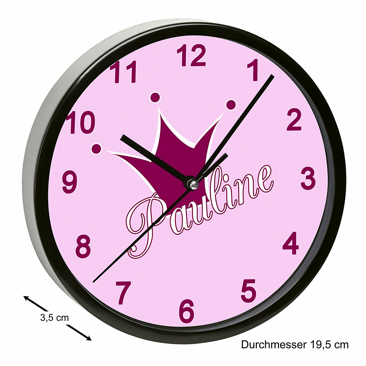 Kinder Wanduhr personalisiert mit Name Krone rosa