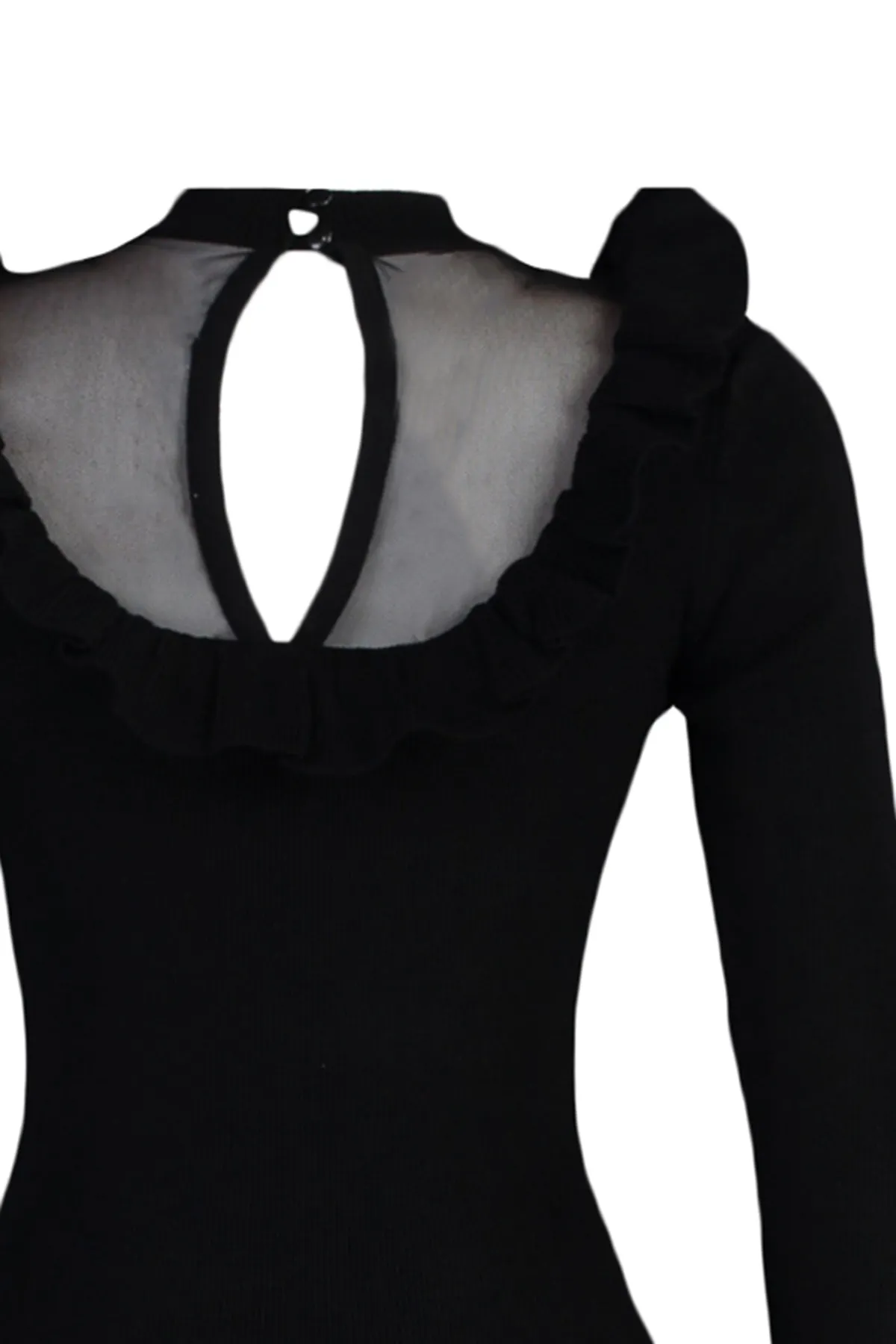 Trendyol Collection  Elegantes Abendkleid aus schwarzem Tüll mit detaillierten Strickwaren TPRAW23EL00391