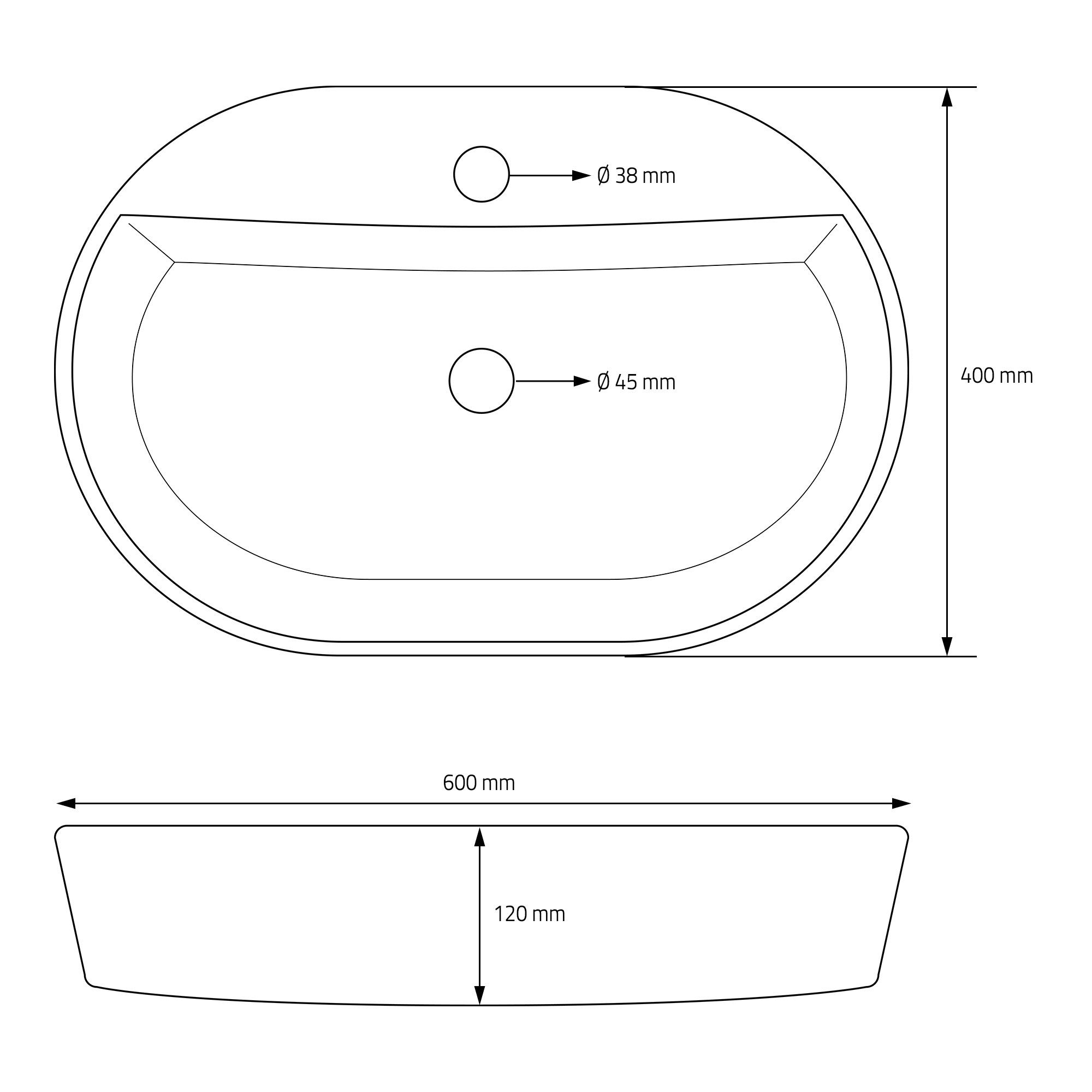 ML-DESIGN Waschbecken Waschbecken Oval 60x40x12 cm Weiß aus Keramik ML-Design