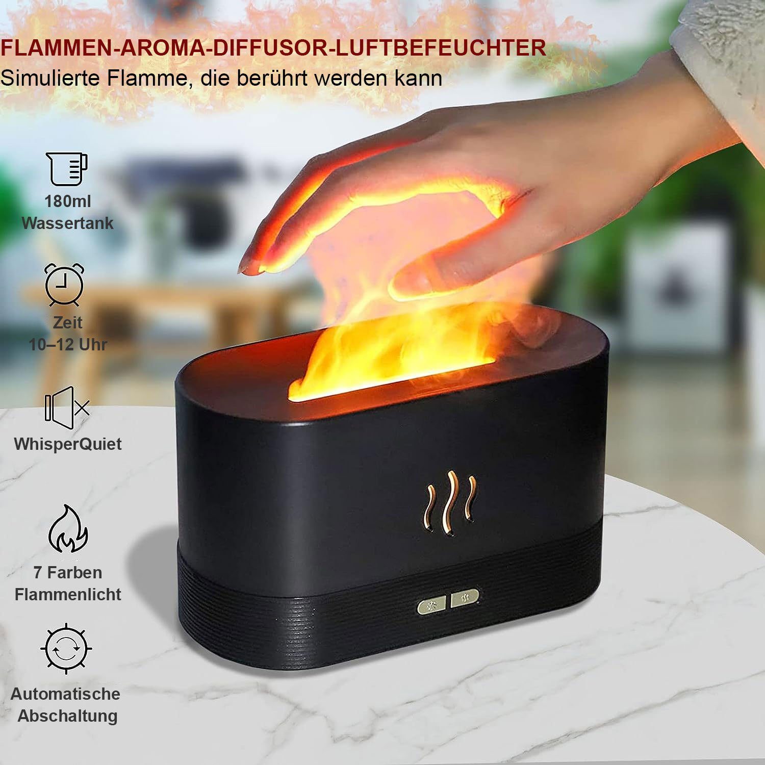Sarfly Luftbefeuchter Flammen Aroma Diffuser, Upgrade 7-Farben-Licht Ätherische Öle Diffuser