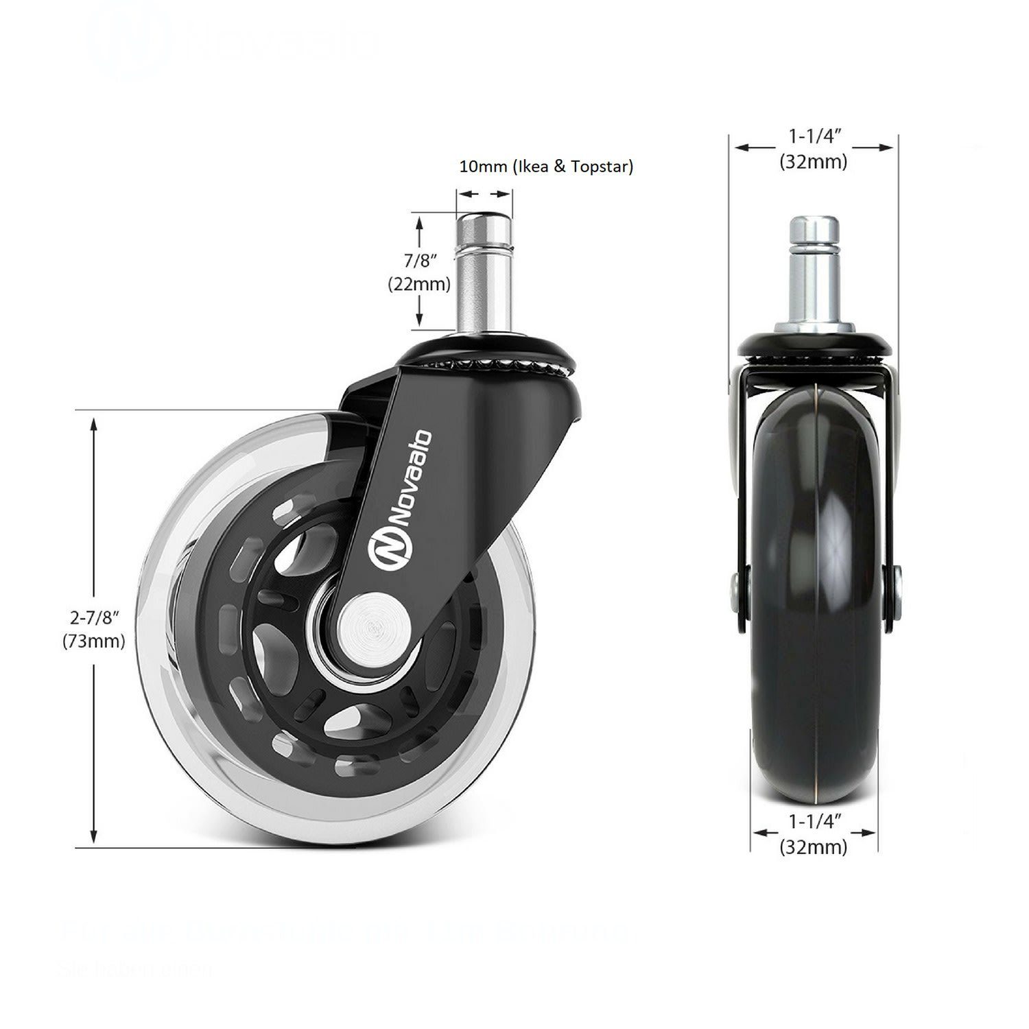 ONECONCEPT Stuhlrolle Bürostuhlrollen 5 Rollen 10 x 22 mm 360° drehbar austauschbar, (1-St)