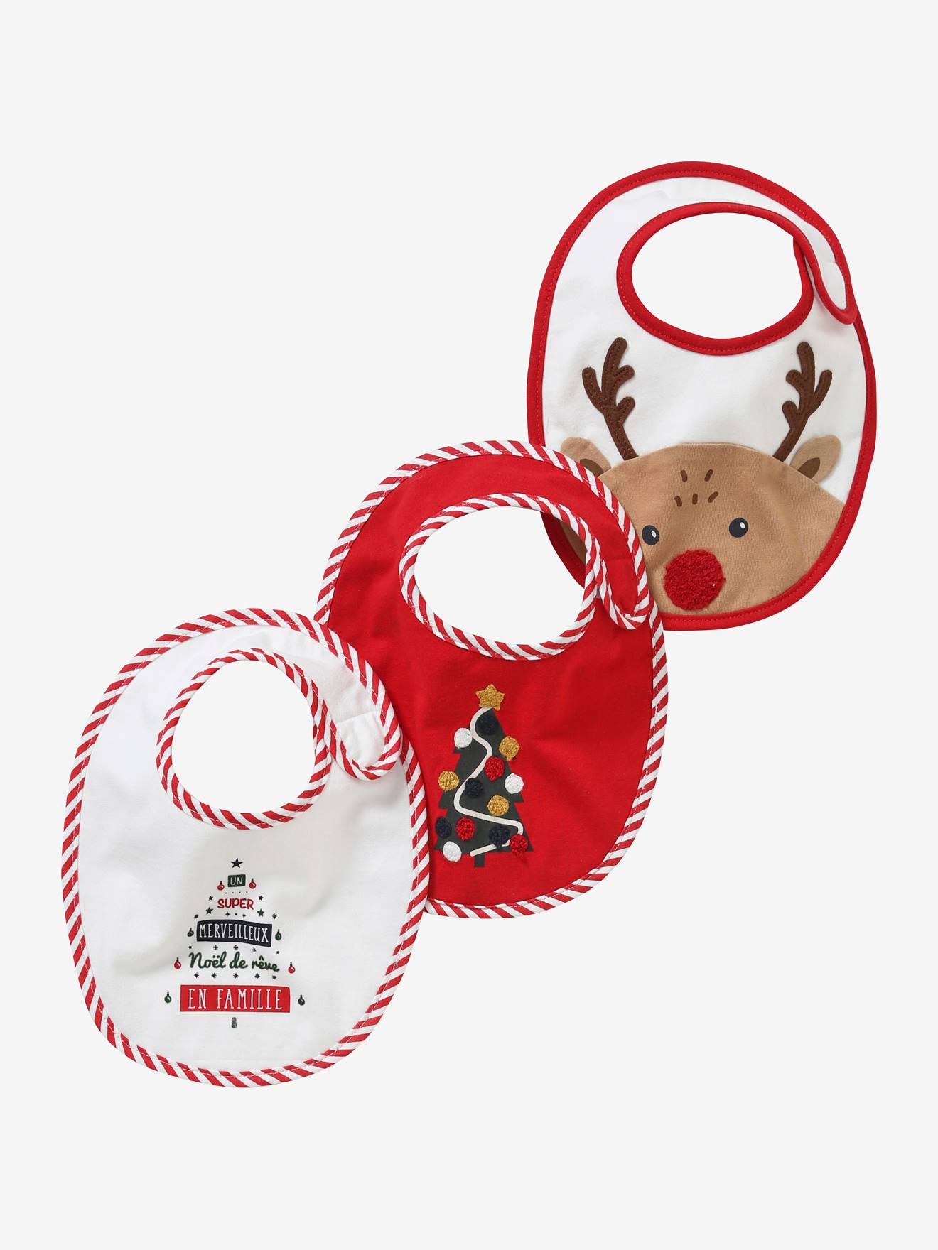 Lot de 3 bavoirs bébé spécial Noël capsule famille rouge/écru