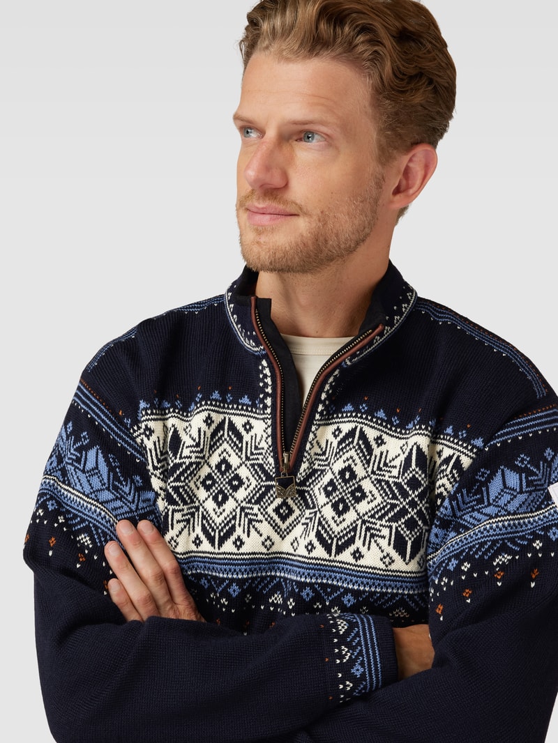 Strickpullover mit Allover-Muster Modell 'BLYFJELL' in marineblau