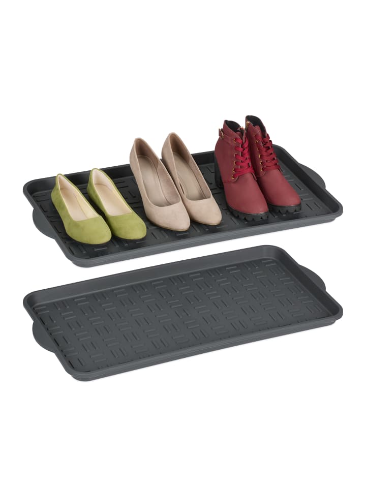 relaxdays 2 x Schuhabtropfschale in Grau - (B)74x (H)3,5 x (T)36 cm günstig kaufen onesize