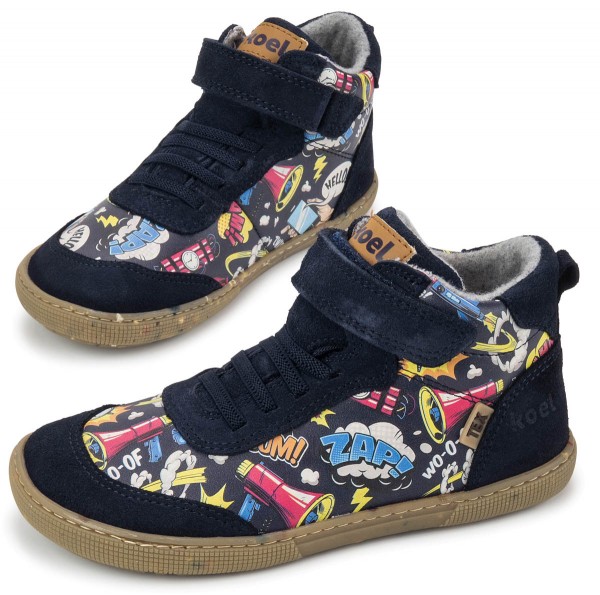 Koel bare ~ Devin MidCut Sneaker Wollfleece ~ Blue Cartoon