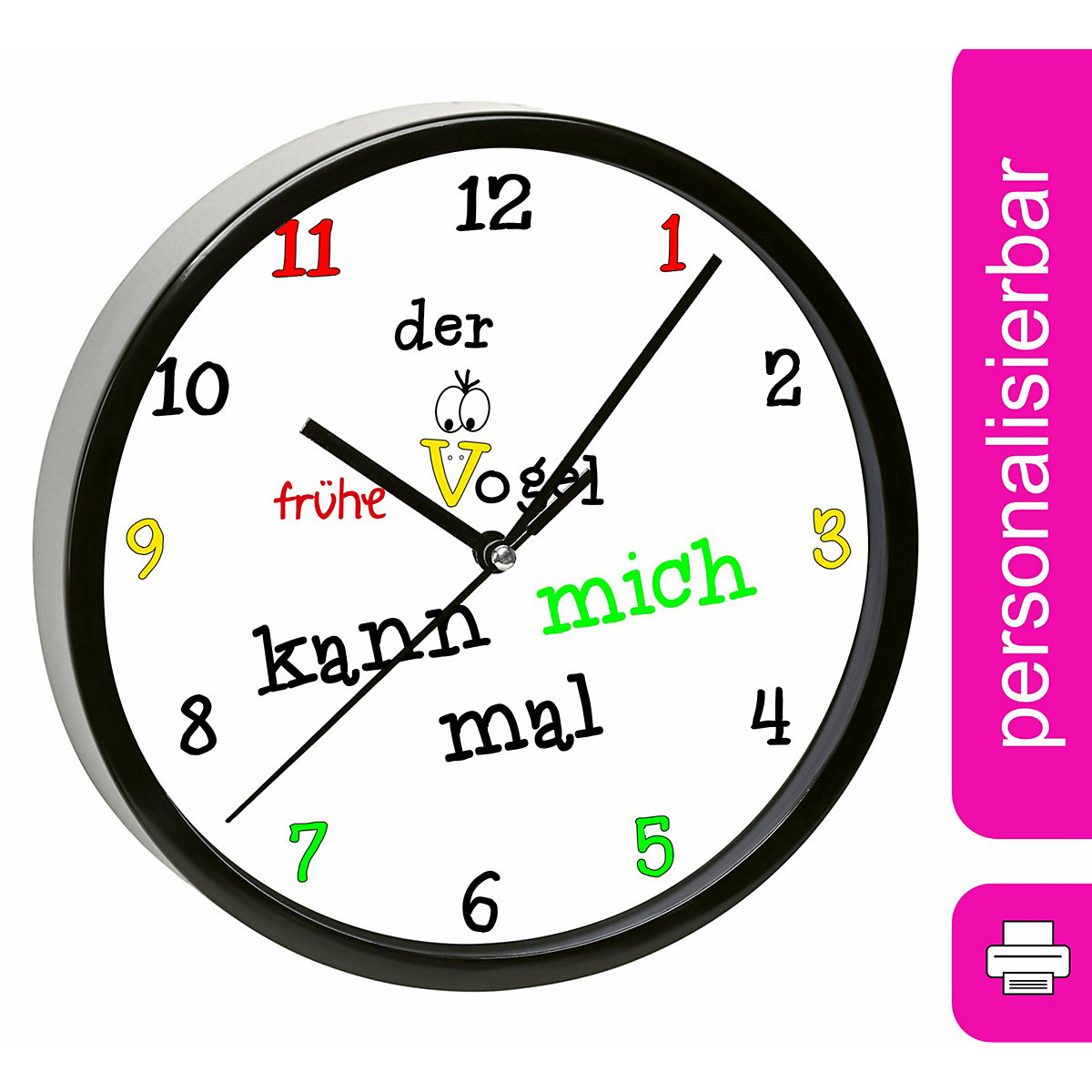 Kinder Wanduhr personalisiert mit Name der frühe Vogel kann mich mal