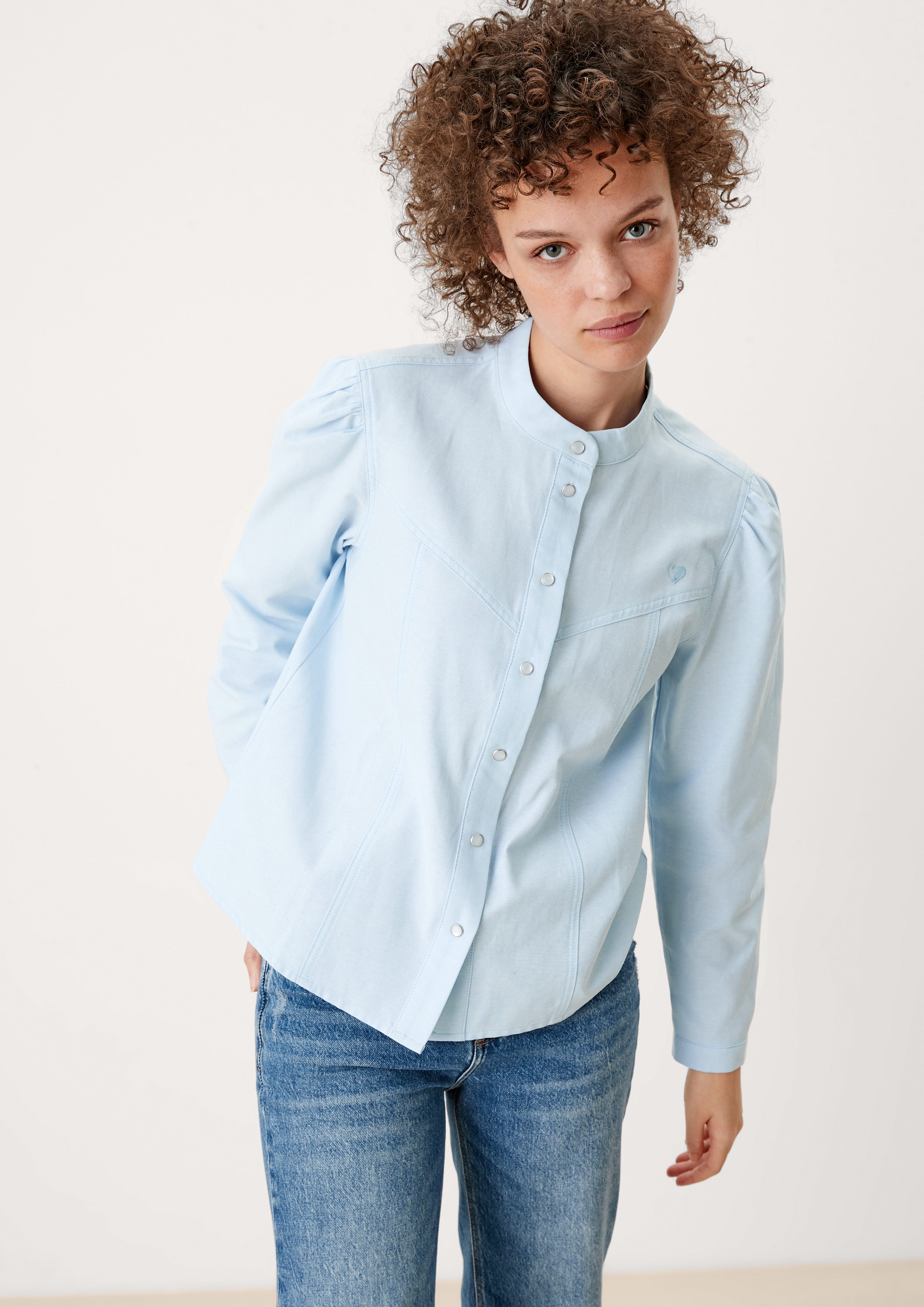 QS Langarmbluse Bluse im Vintage-Look Stickerei, Teilungsnähte