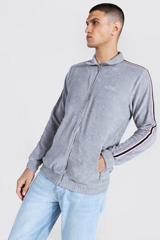 Official Man Frottee Harrington-Jacke mit Reißverschluss