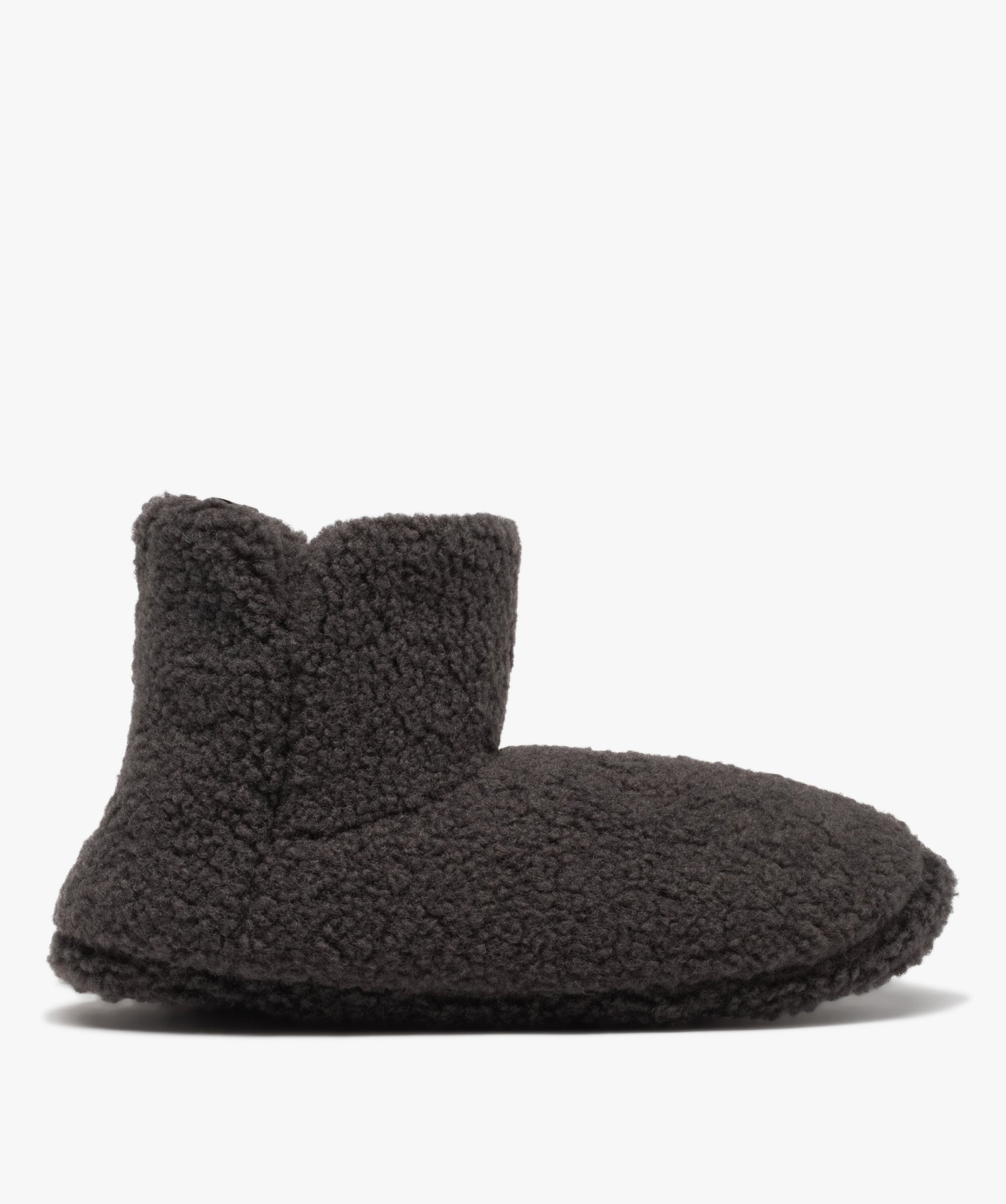 Chaussons homme boots unis en textile sherpa gris fonce | GEMO