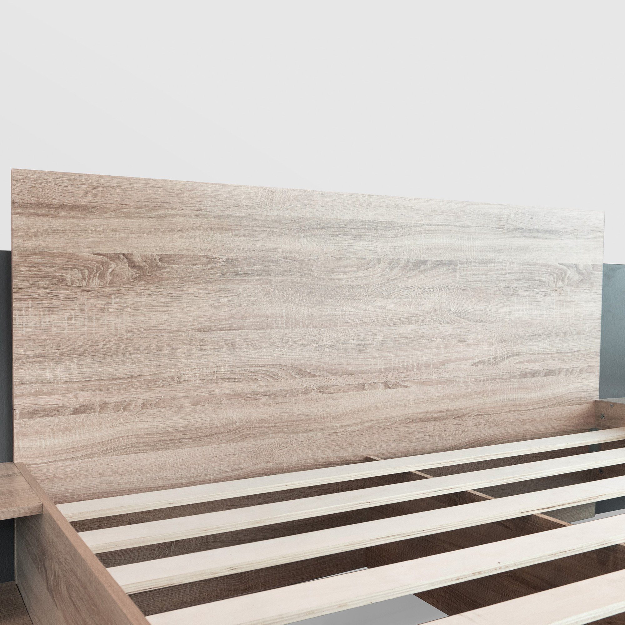 OKWISH Massivholzbett Natur Bett Solide (160x200cm mit Lattenrost ohne Matratze), mit 2 Nachtkommoden Modernes Bett inkl