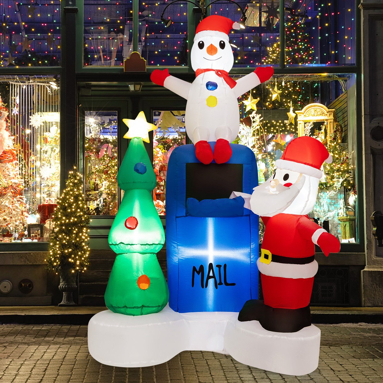 COSTWAY Weihnachtsmann, mit integrierten LED-Lichtern, aufblasbar, 185 cm