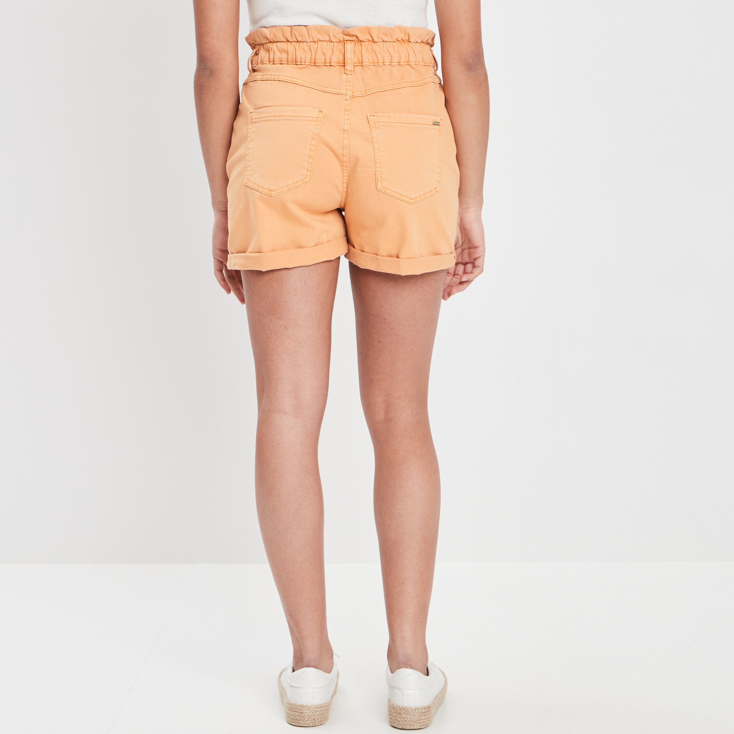 Short droit taille haute élastiquée orange femme | La Halle