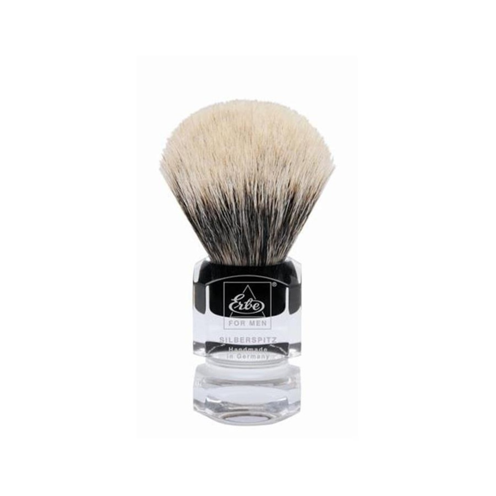 ERBE Support de blaireau pointe argentée, manche en plastique rectangulaire Eau de parfum