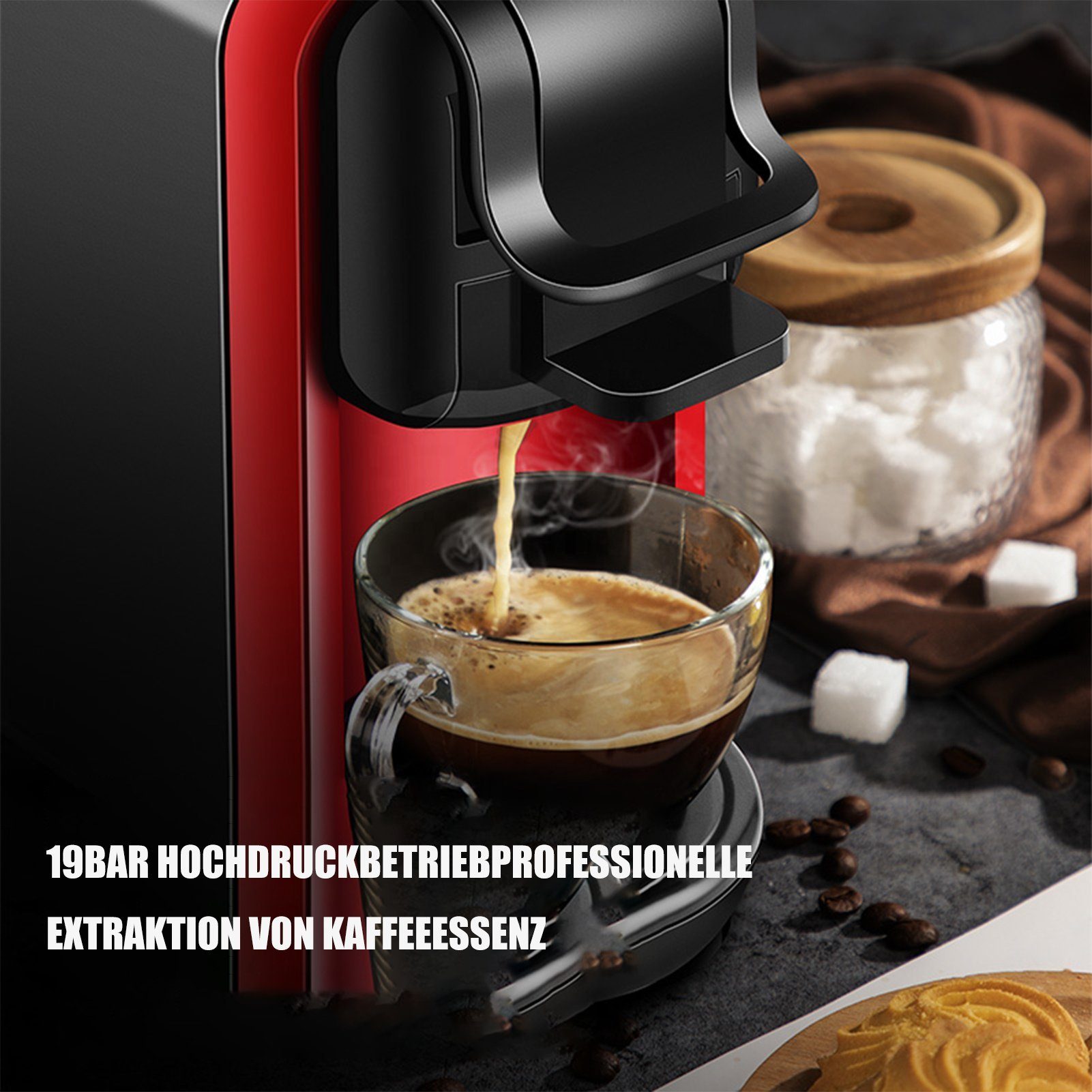 KREATE Kapselmaschine 4-in-1-Kapselkaffeemaschine mit 4 Brühbechern, Espressomaschine, 0.6l Kaffeekanne, für Nespresso Original/Dolce Gusto/Mixed Coffee und ESE-Pads, 19 bar, 1450 W 36cm * 15.5cm * 33.2cm, Geeignet für Büro, Zuhause, Männer und Fraue