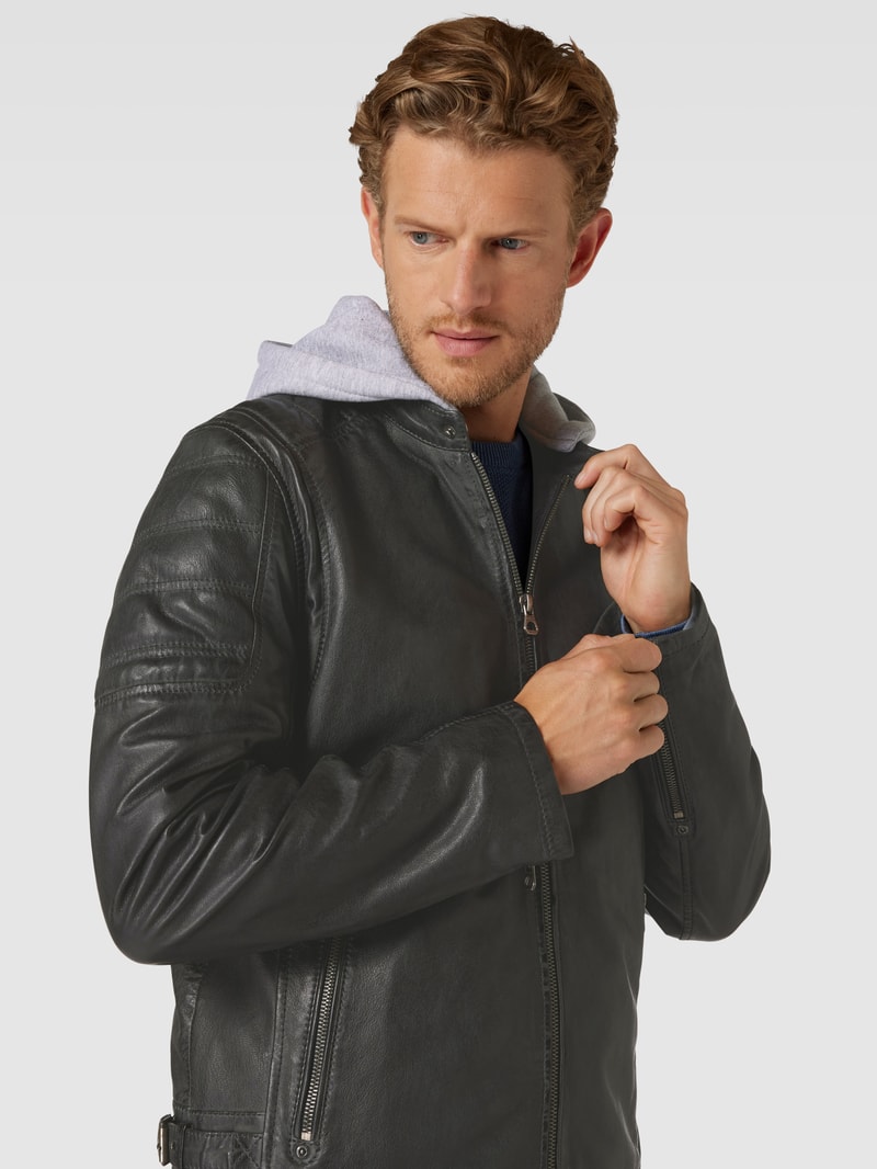 Lederjacke mit Reißverschlusstaschen Modell 'DERRY' in anthrazit