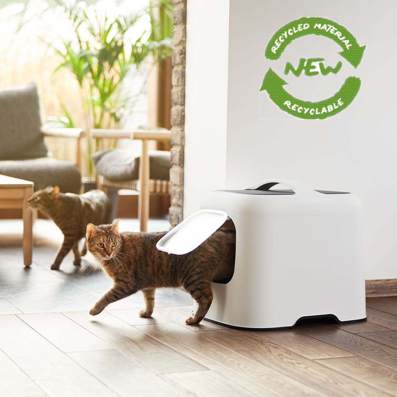 Rotho MyPet Biala Katzenklo mit Haube und Schaufel, weiss/anthrazit, recyceltes Material