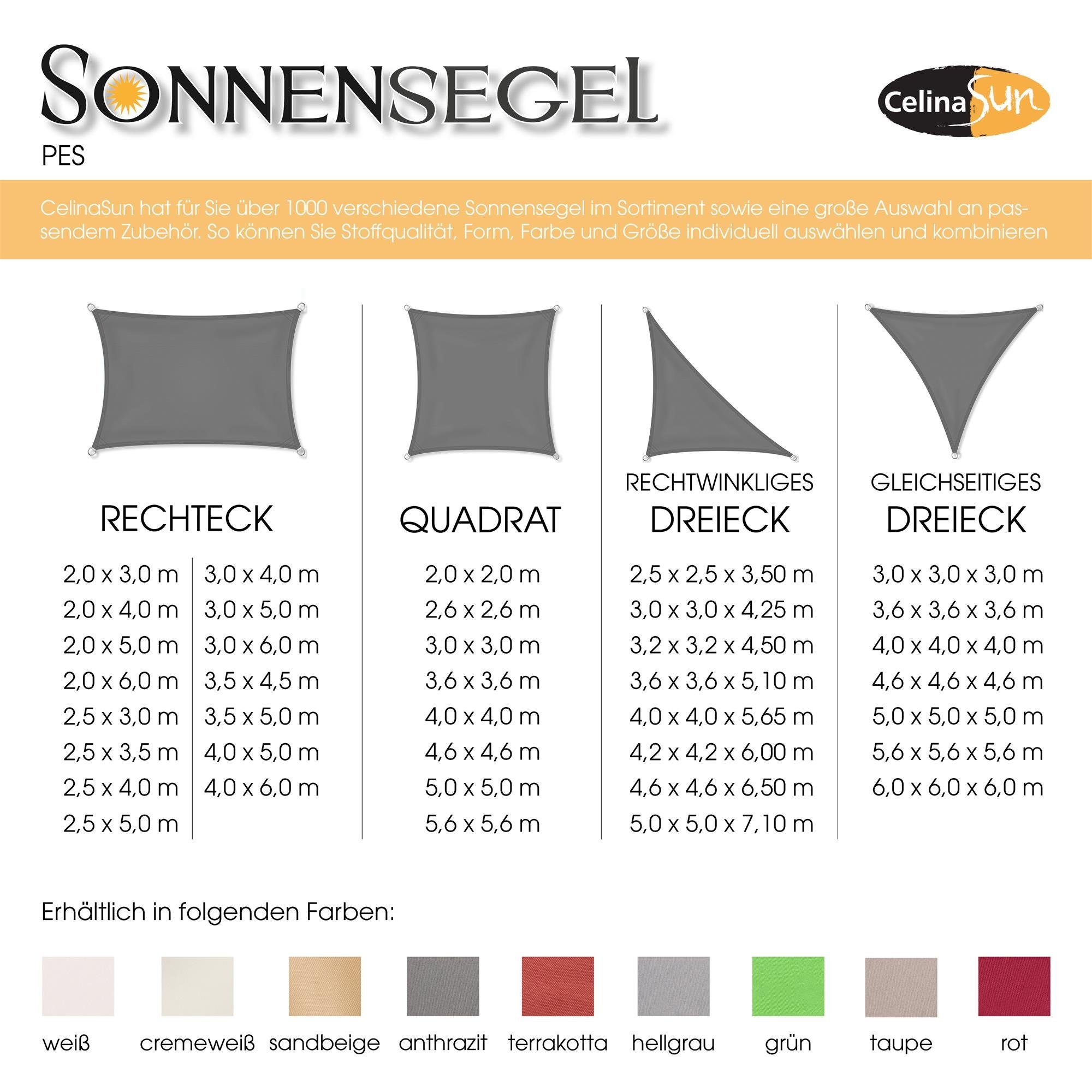 CelinaSun Sonnensegel Sonnenschutz Tarp PES wasserabweisend Dreieck 2,5x2,5x3,5m weiß
