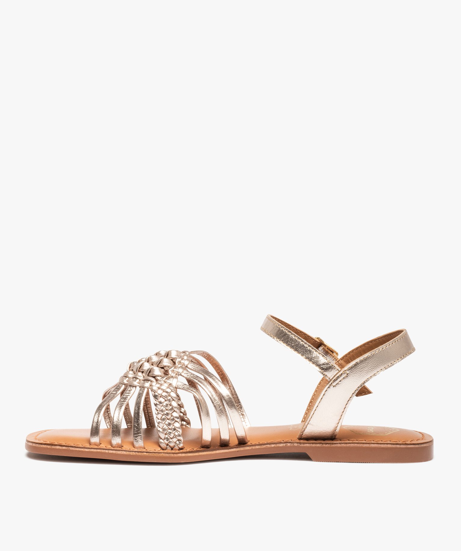 Sandales femme à fines brides métallisées en cuir - Tanéo or | GEMO