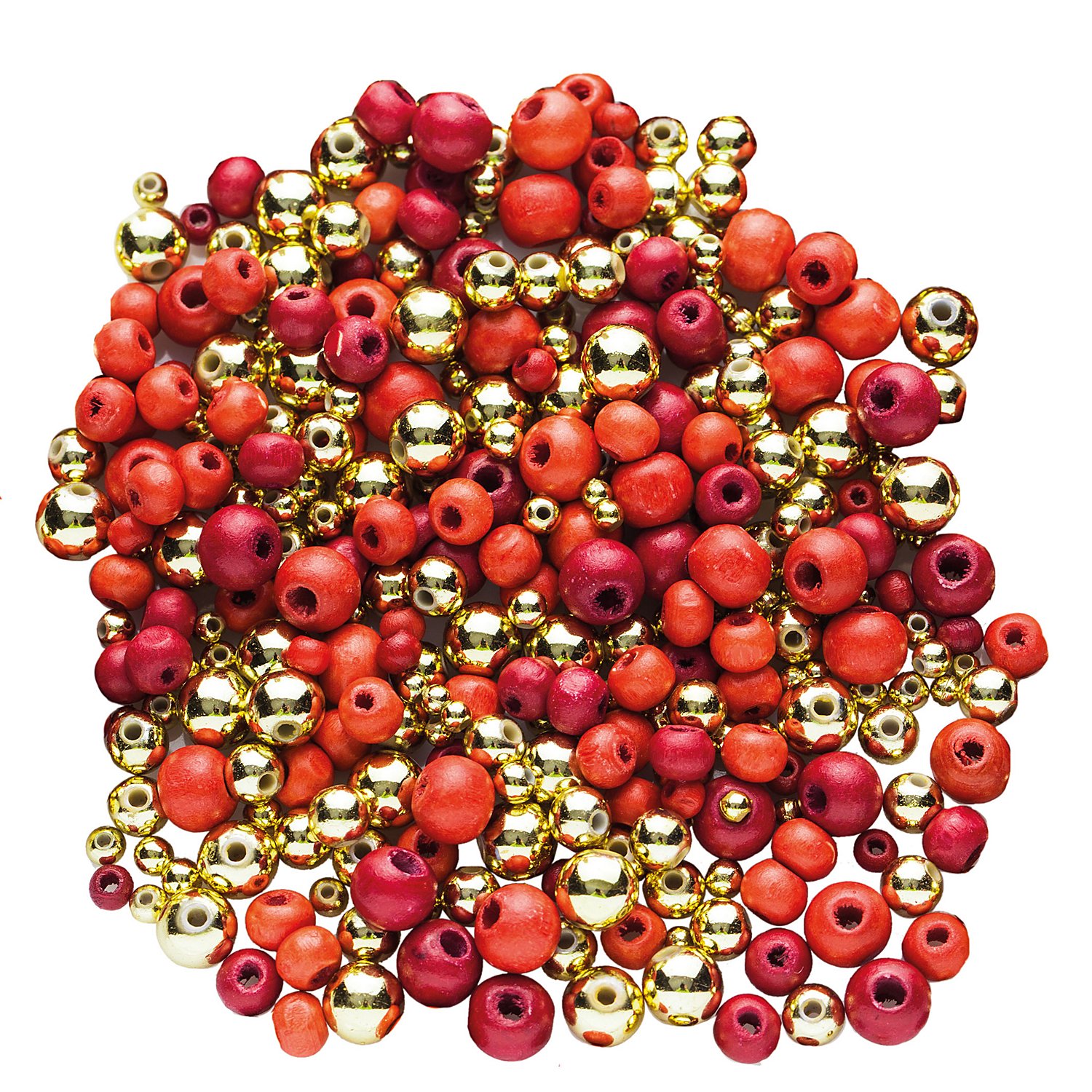 Holzperlenmischung, rot-gold, 80 g