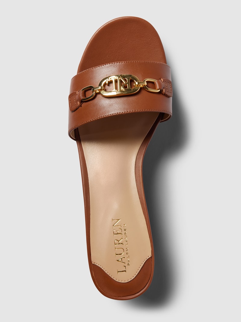 Pantolette mit Label-Applikation Modell 'ROXANNE' in cognac