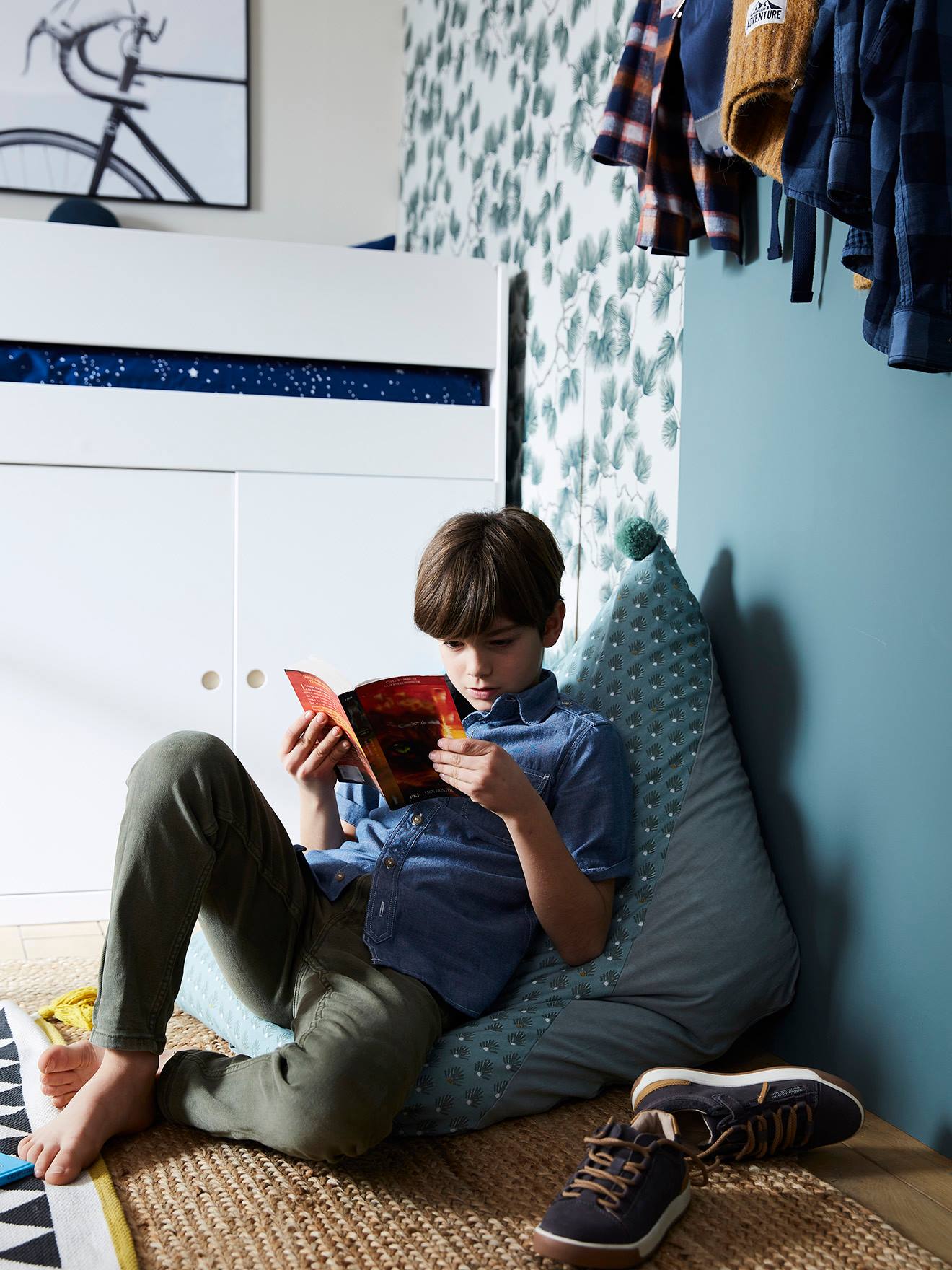 Vertbaudet Kinder Sitzsack, Blätter-Print - grün bedruckt