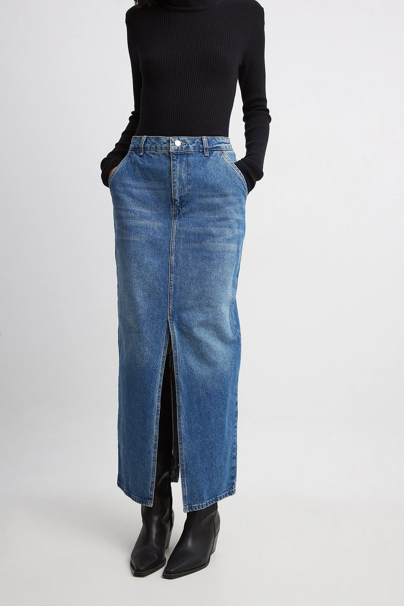 Jeans-Maxirock mit Schlitzdetail