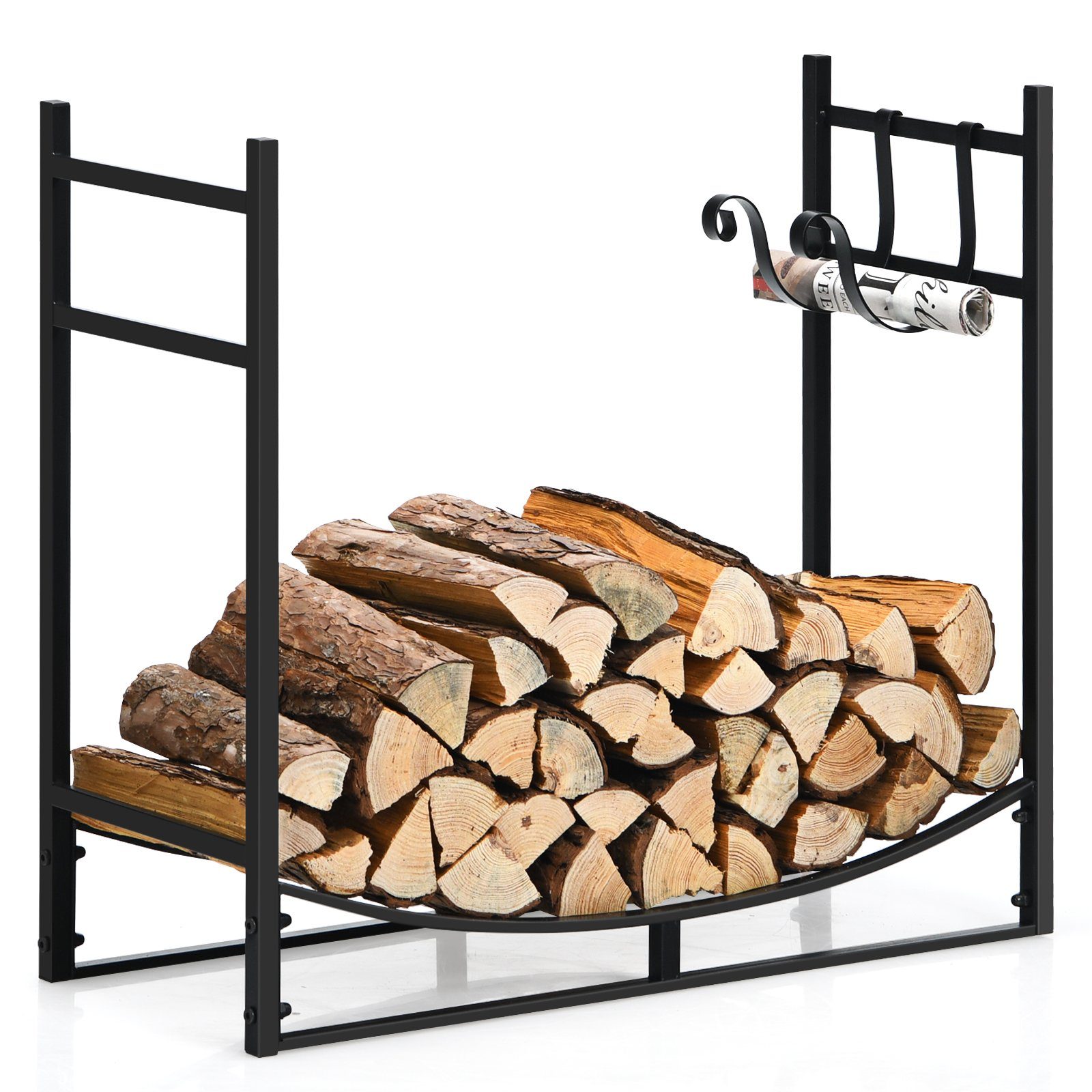 COSTWAY Kaminholzregal, BxTxH:33x84x76 cm, mit Halter, bis 50kg, aus Metall, 84x33x76cm