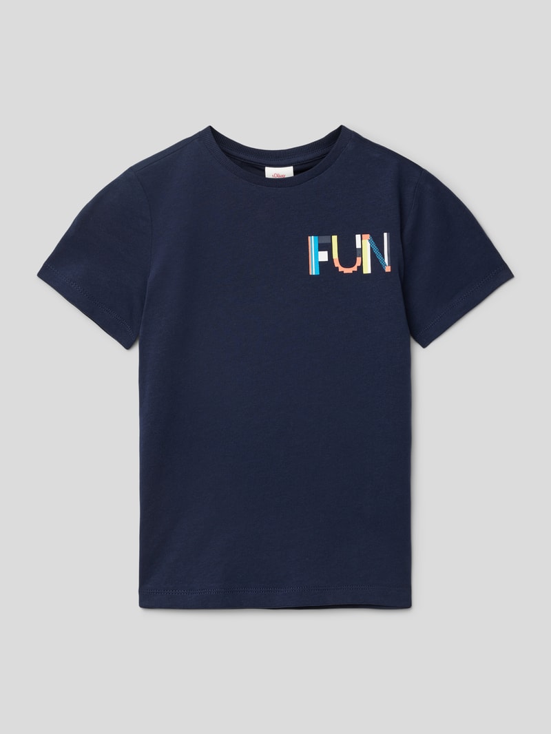 T-Shirt aus Baumwolle mit Statement-Print in marineblau