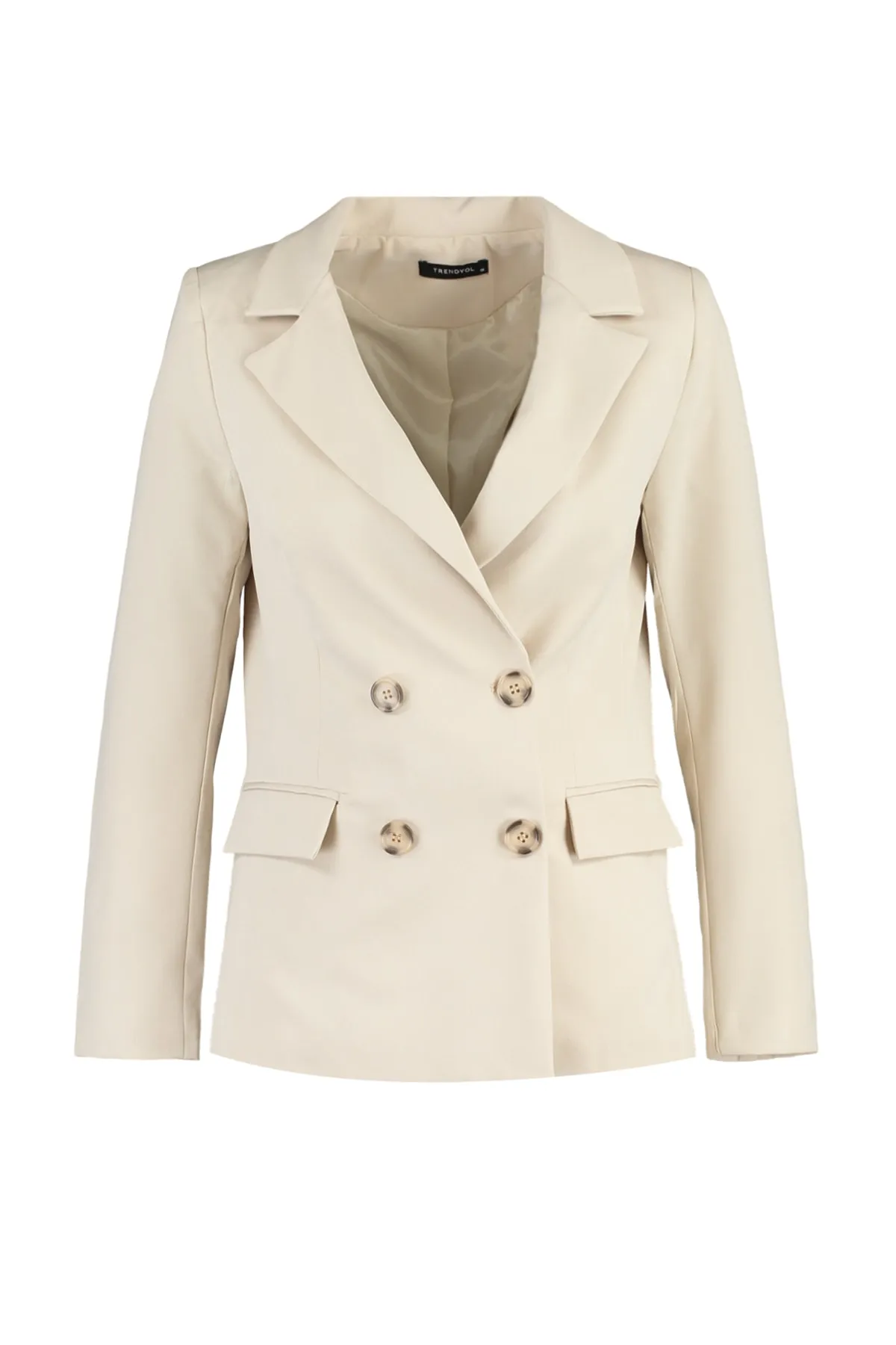 Trendyol Collection  Beige, normal gefütterte, zweireihige Blazerjacke aus Webstoff mit Verschluss TWOSS21CE0107