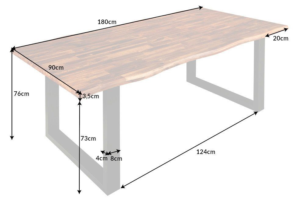 riess-ambiente Baumkantentisch GENESIS 180cm natur / grau (Einzelartikel, 1-St), Massivholz · Metall · Kufen-Gestell· 3,5cm Platte · Akazie · geölt