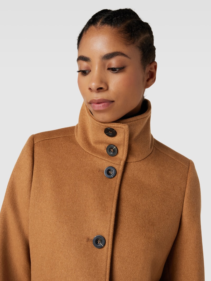 Mantel aus Lanawoll-Mix mit Stehkragen in camel