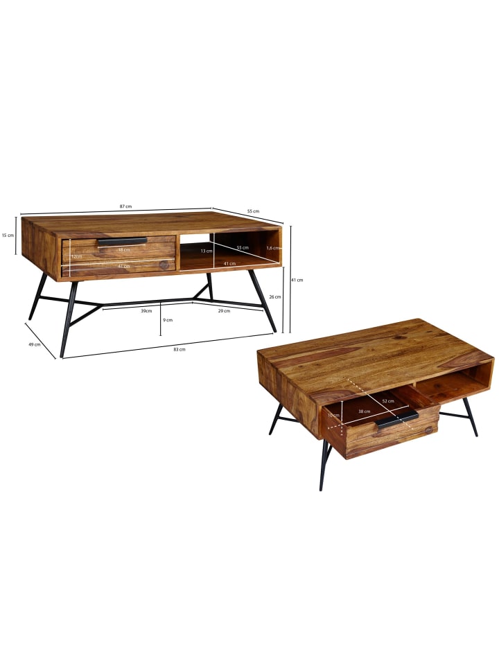 KADIMA DESIGN Couchtisch NISHAN 87 x 41 x 55 cm Massiv Holz, Design günstig kaufen onesize