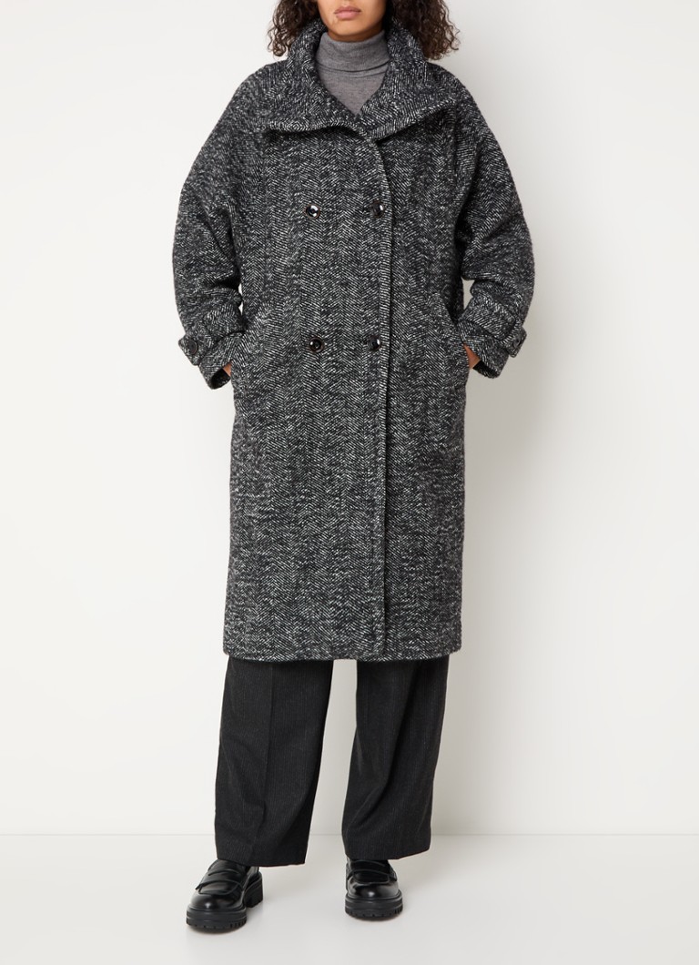 Palton Sessùn Bleecker din amestec de lână alpaca cu model în spic de herringbone.