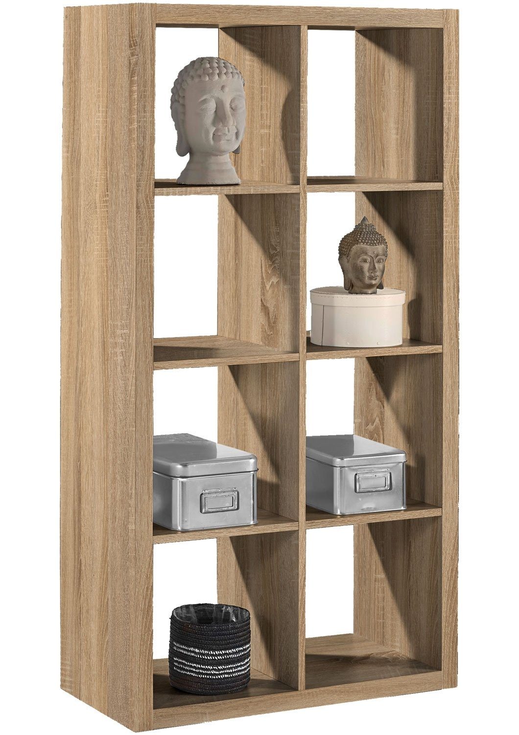 Raumteilerregal STYLE, Eiche Sonoma Dekor, B 77 x H 147 x T 38 cm, 8 offene Fächer, 4 Etagen