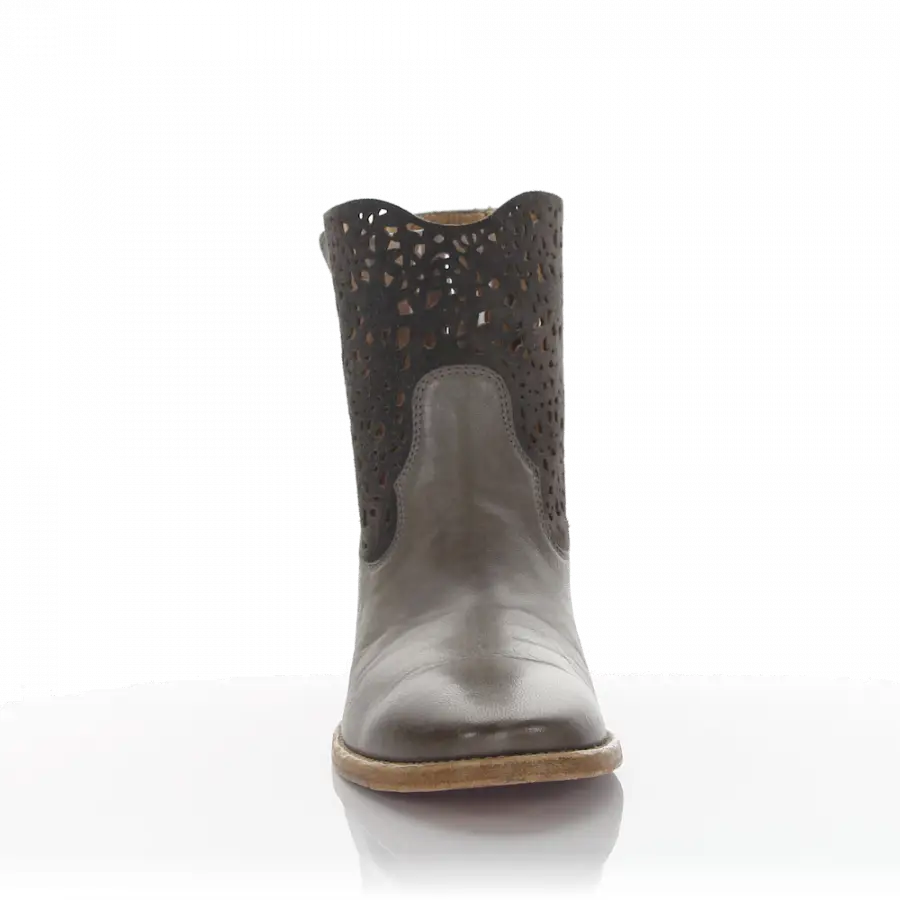 Rossano Bisconti - Stiefeletten Kalbsleder Lackleder Veloursleder Lochmuster grau silber - grau