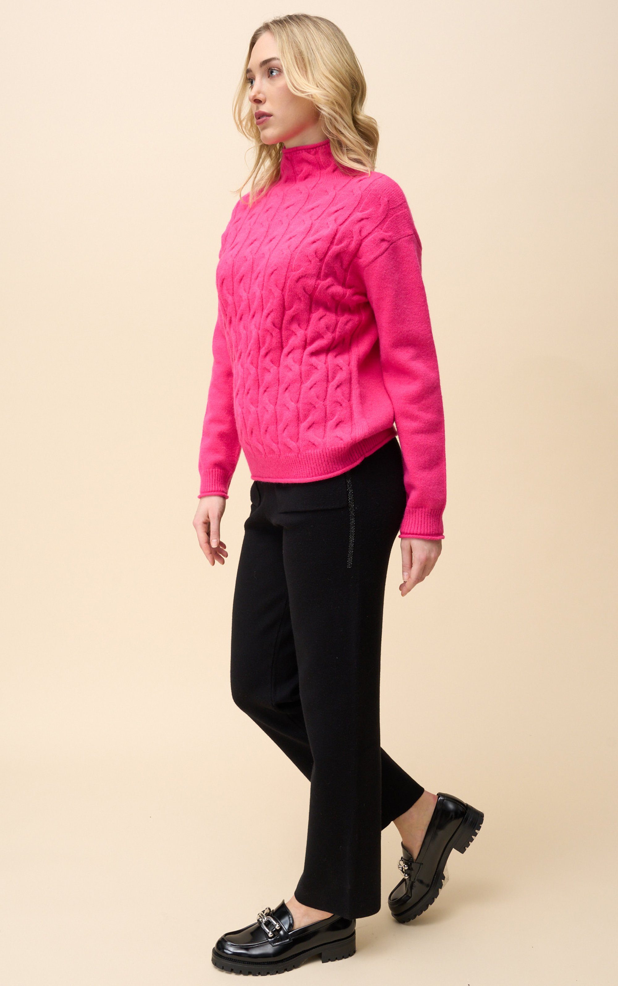 Passioni Strickpullover Stylischer kuscheliger Pullover pink in Zopfmuster