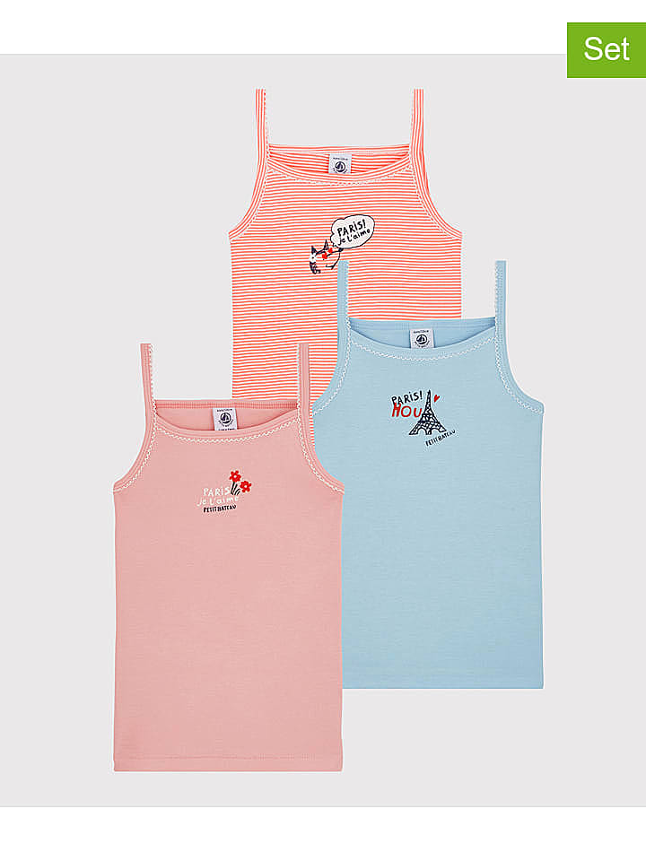 PETIT BATEAU 3er-Set: Unterhemden in Rosa/ Koralle/ Hellblau günstig kaufen 86