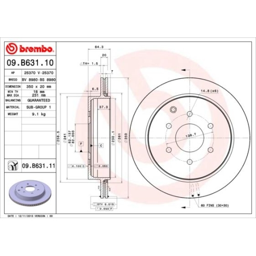 Bremsscheibe Brembo Hinterachse  1 Stück 09.B631.11 - ATU
