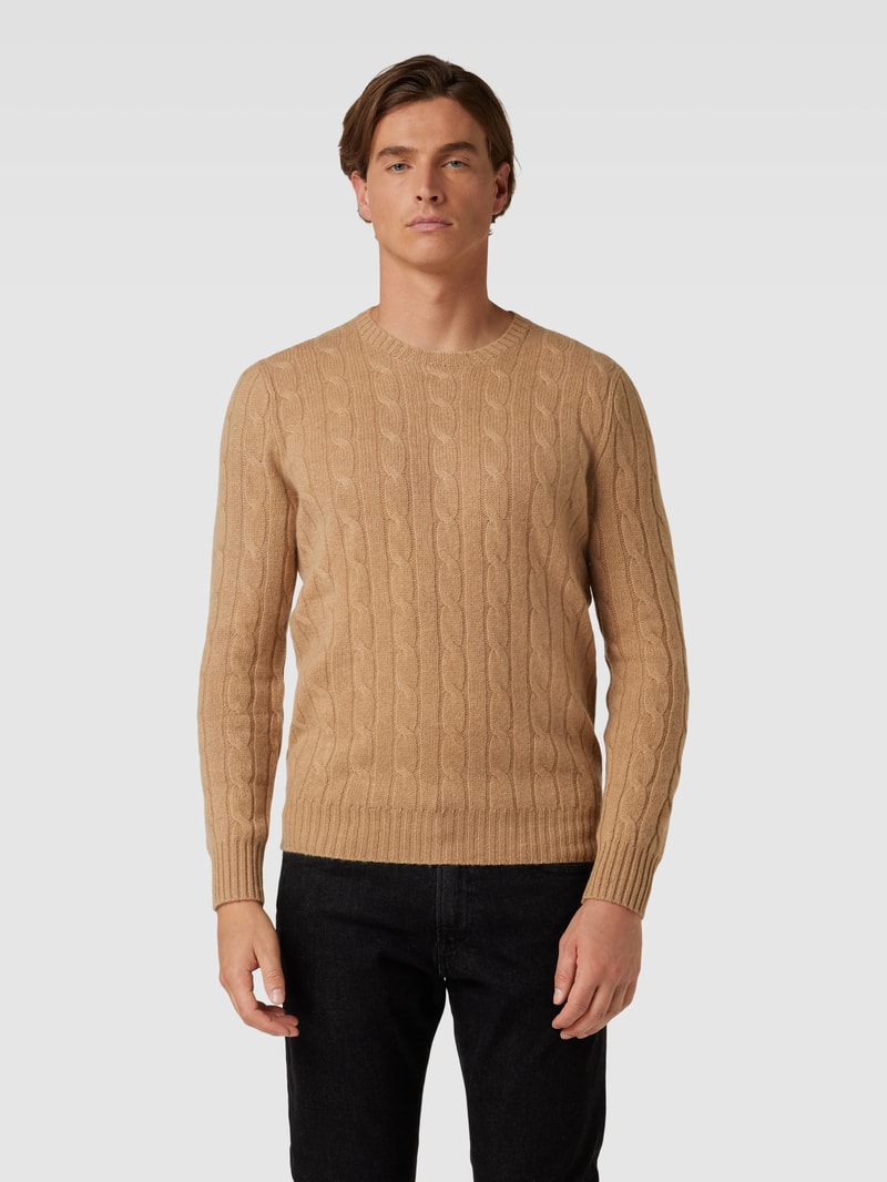 Kaschmirpullover mit Zopfmuster in camel meliert