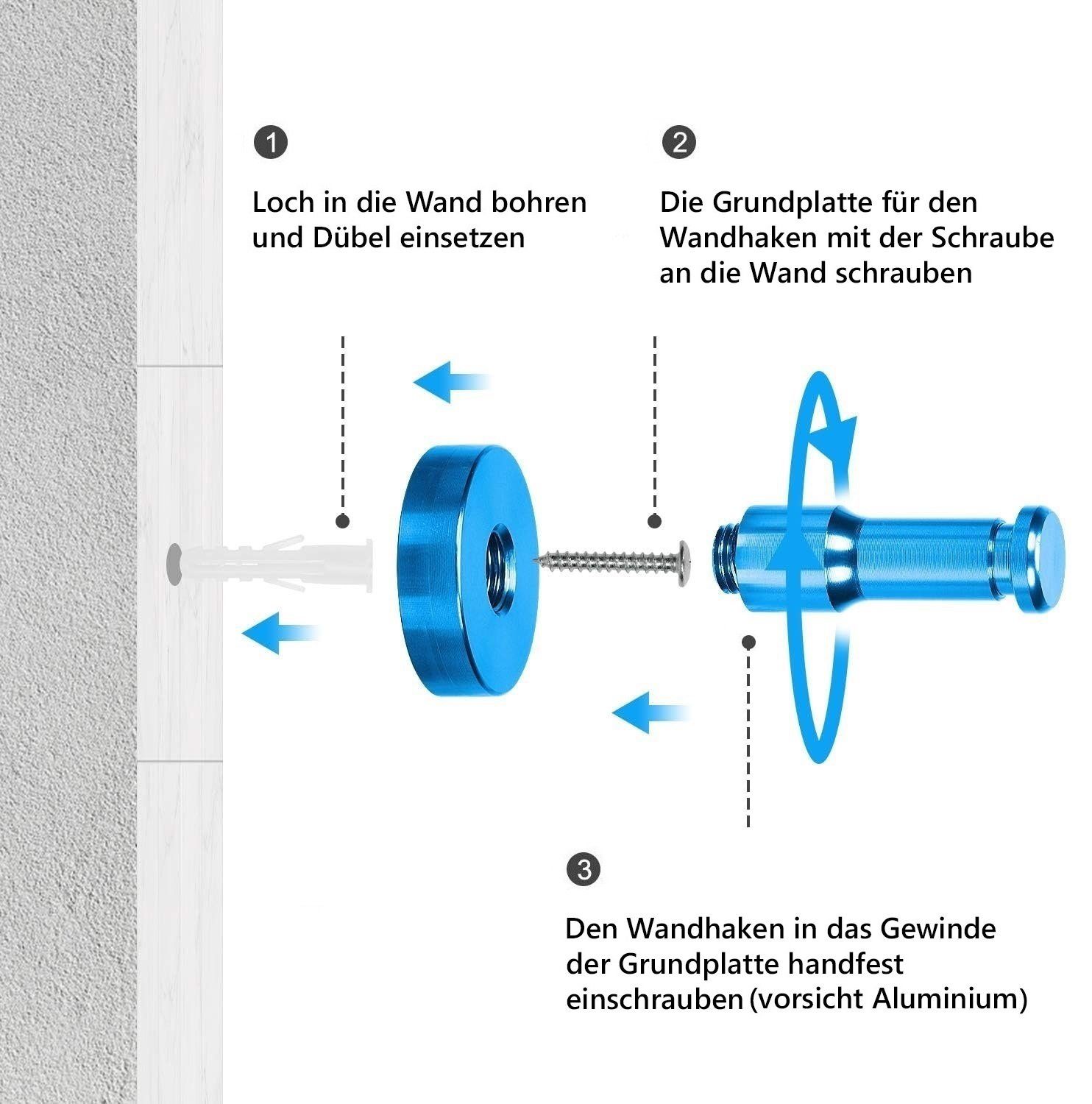 TECBULL Wandhaken TECBULL Huthaken, Wandhaken, Garderobenhaken, Garderobe, Wandmontage, Badezimmer, Küche, Diele, Flur, Kinderzimmer Wohnzimmer, Büro, Keller, Schlafzimmer, (10-St), rostfrei, kratzfest, abriebfeste Farben, zum Schrauben