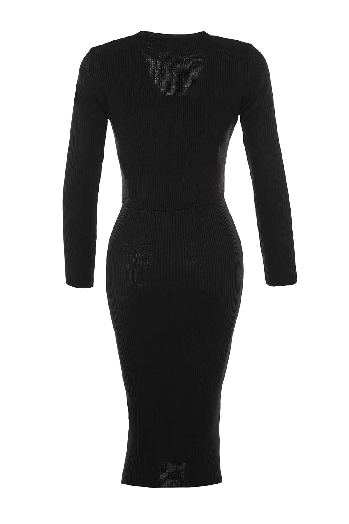 Trendyol Collection  Schwarz Schwarzer, taillierter Midi-Strick-Cardigan-Anzug TWOSS21EL0208 Kleid TWOSS21EL0208